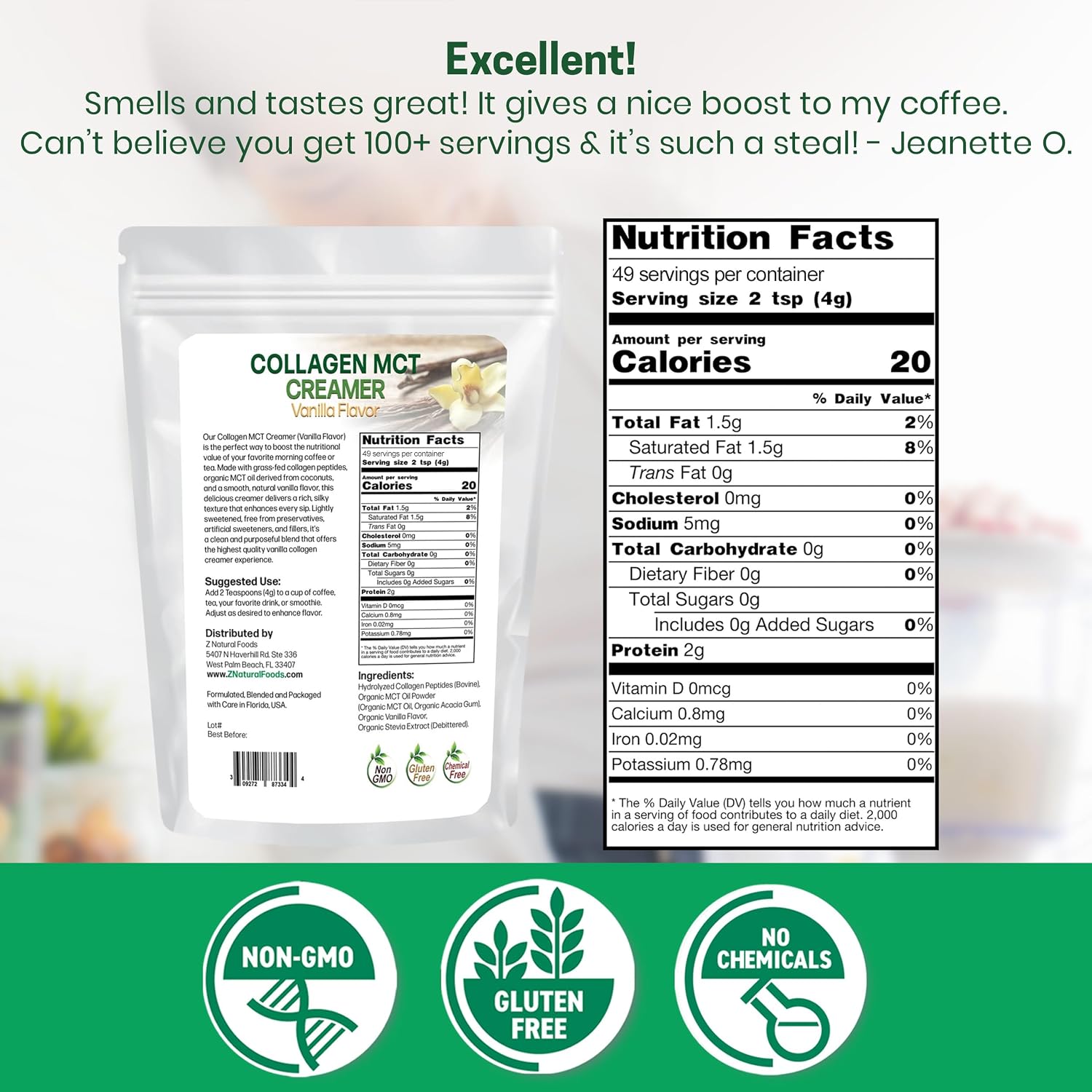 Z Natural Foods Collagen MCT Oil Creamer Powder- Vanilla, 16 oz (Pack of 1)