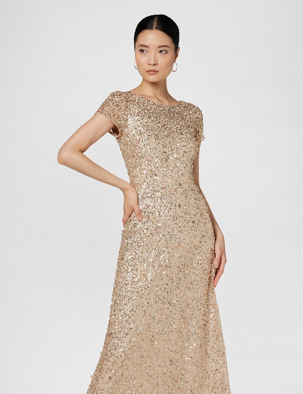 Adrianna Papell Womens Short-Sleeve All Over Sequin Gown
