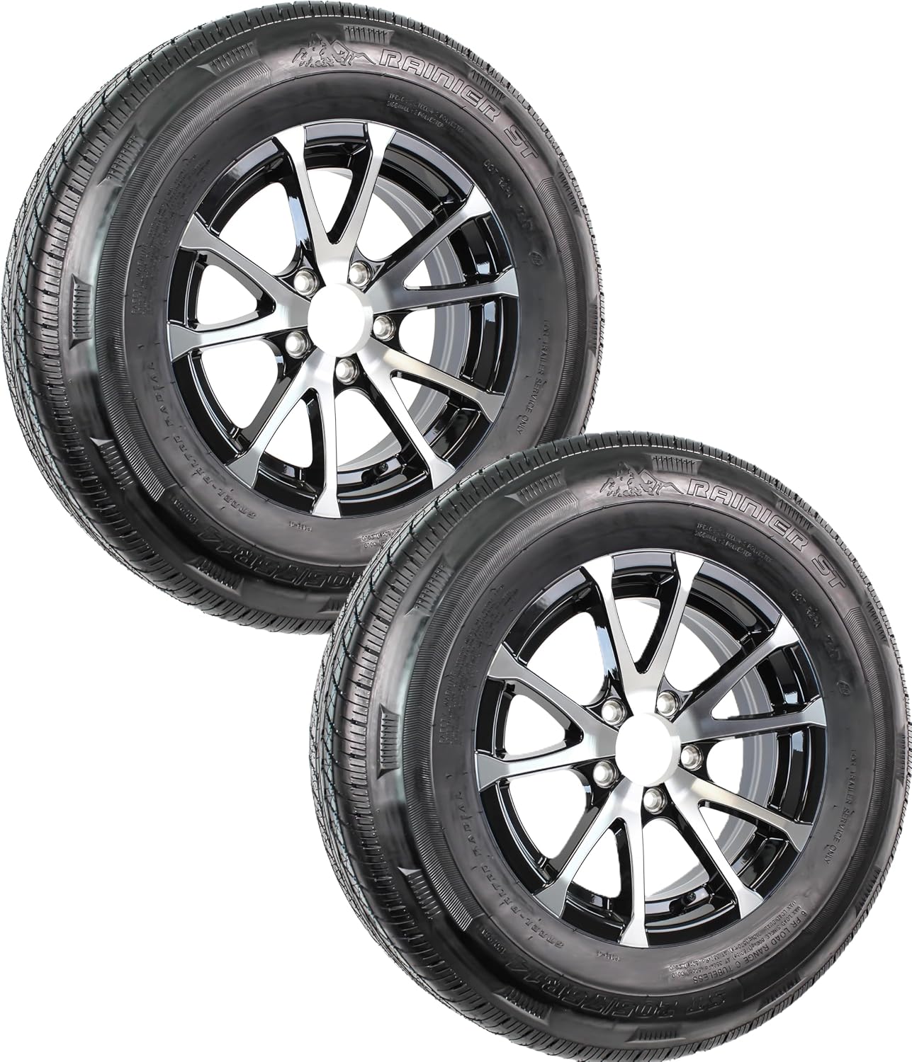eCustomrim 2-Pack Radial Trailer Tire Rim Assembly ST205/75R15 Black 5 Lug | 15 Inch Aluminum T07 Avalanche Black Wheel