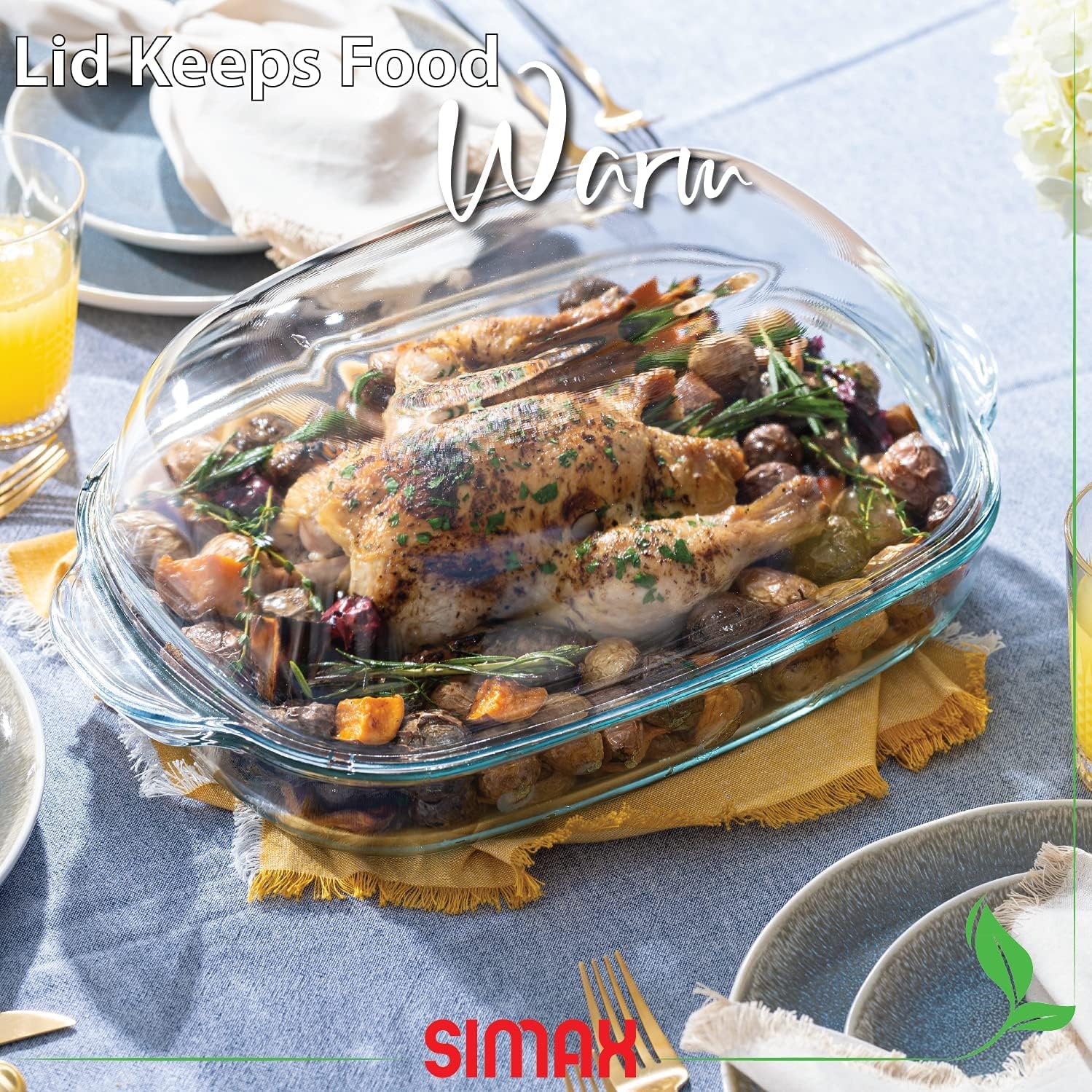 Simax Roaster Dish With High Lid Set, 8 Quart Glass Baking Dish