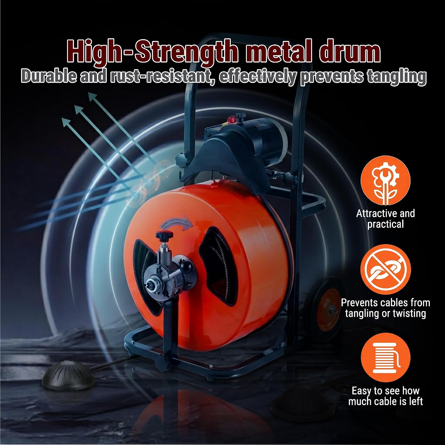 HoldwellS 50FT x 5/16 Inch Drain Cleaner Machine, Electric Drain Auger for 3/4"-3" Pipes, Sewer Snake Auger with 4 Cutters & Pneumatic Foot Switch