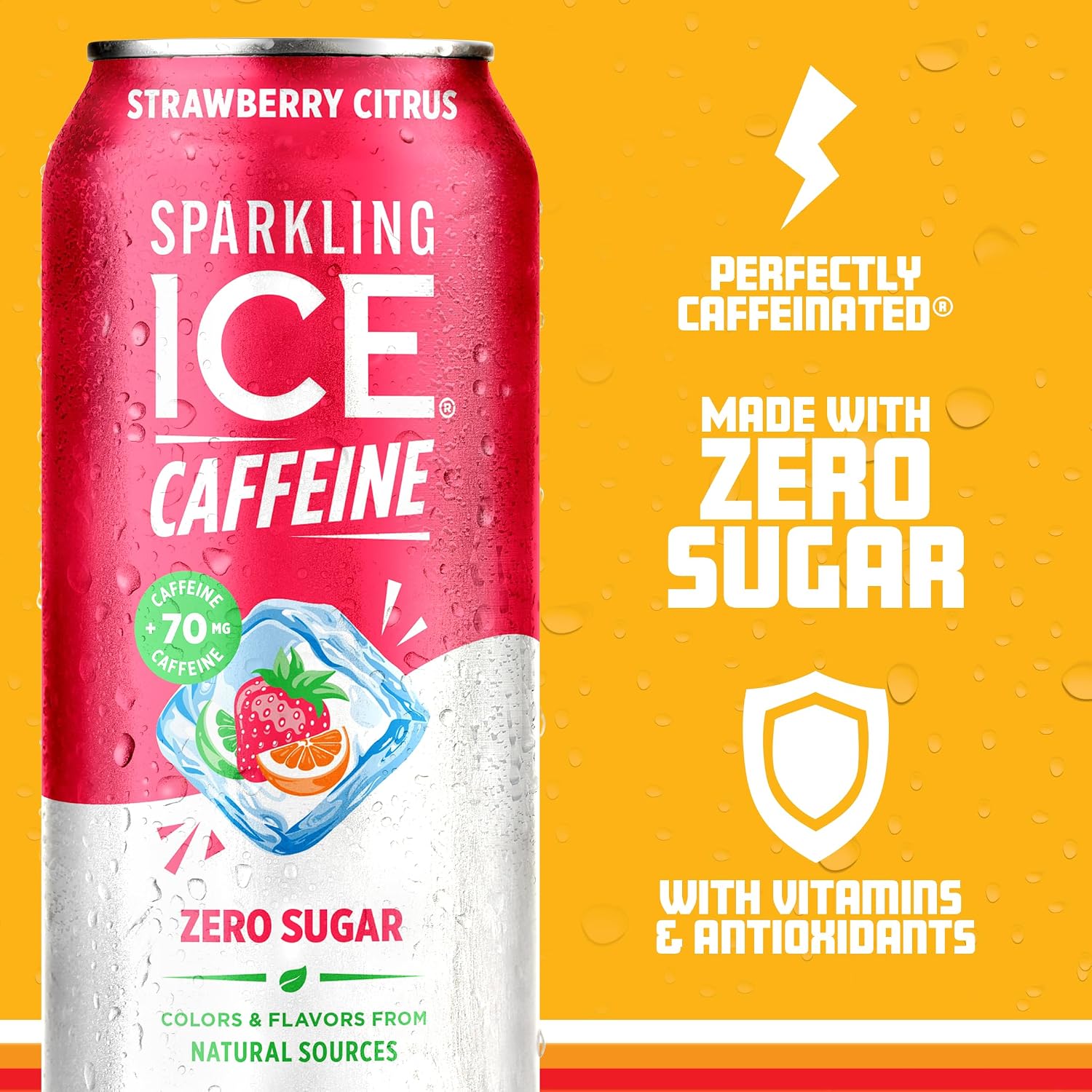 Sparkling Ice Caffeine Black Raspberry Sparkling Water with Caffeine, Zero Sugar, with Antioxidants and Vitamins,16 fl oz Cans (Pack Of 12)