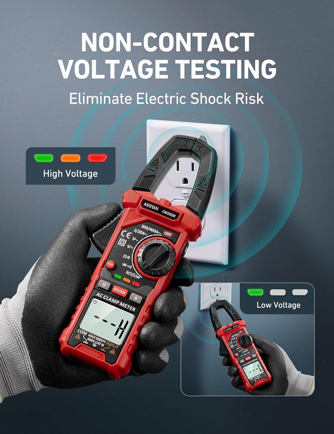 AstroAI Digital Clamp Meter Multimeter 2000 Counts Amp Voltage Tester Auto-ranging with AC/DC Voltage, AC Current, Resistance, Capacitance, Continuity