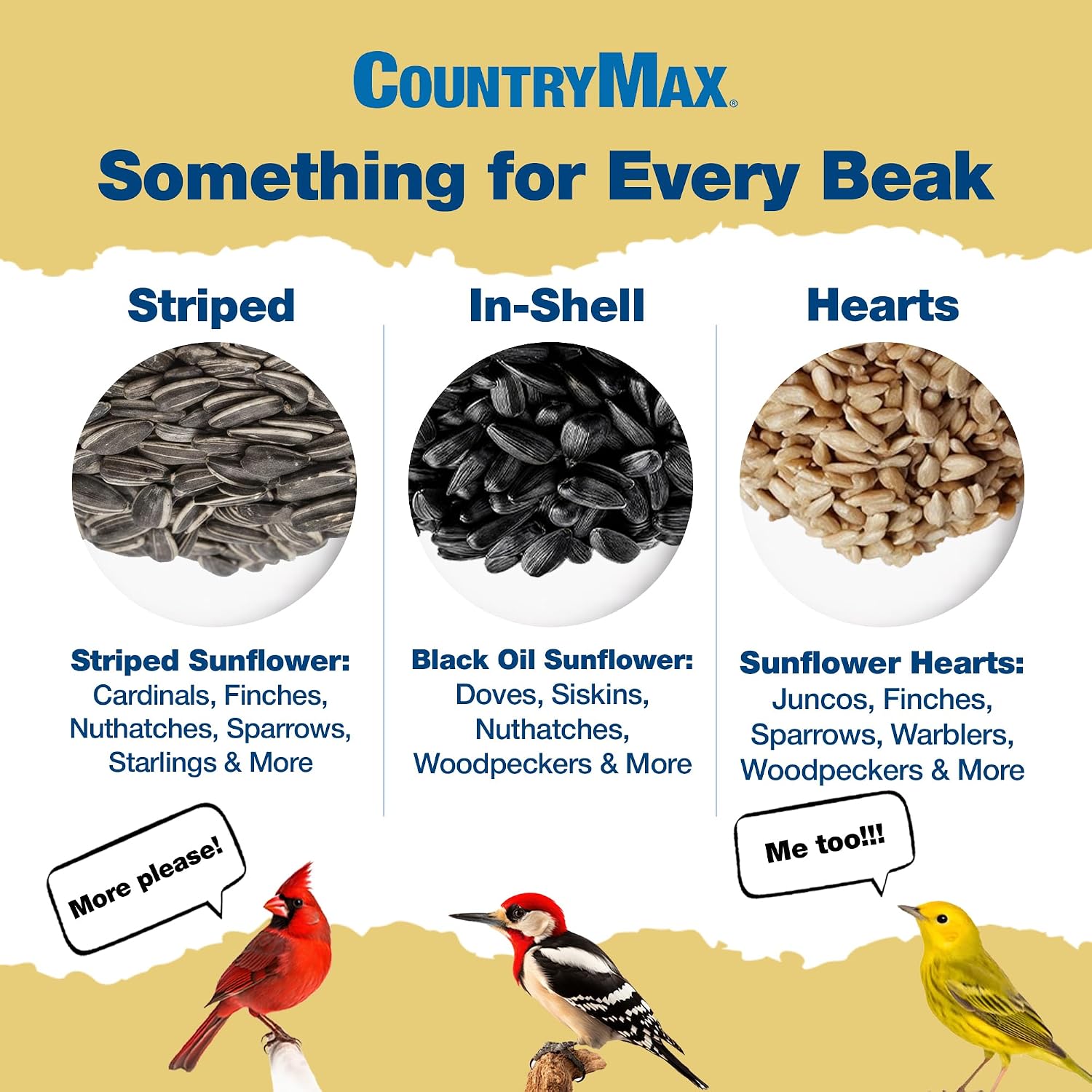 CountryMax Shelled Sunflower Chips 10 lb - No Waste Bird Seed for Outside Feeders, Resealable Bag of Wild Bird Feed | For Smaller Beaks, No Mess, No Waste. High Energy & USA Sourced. For Ground Feeding or Bird Feeders, For Year-Round Feeding