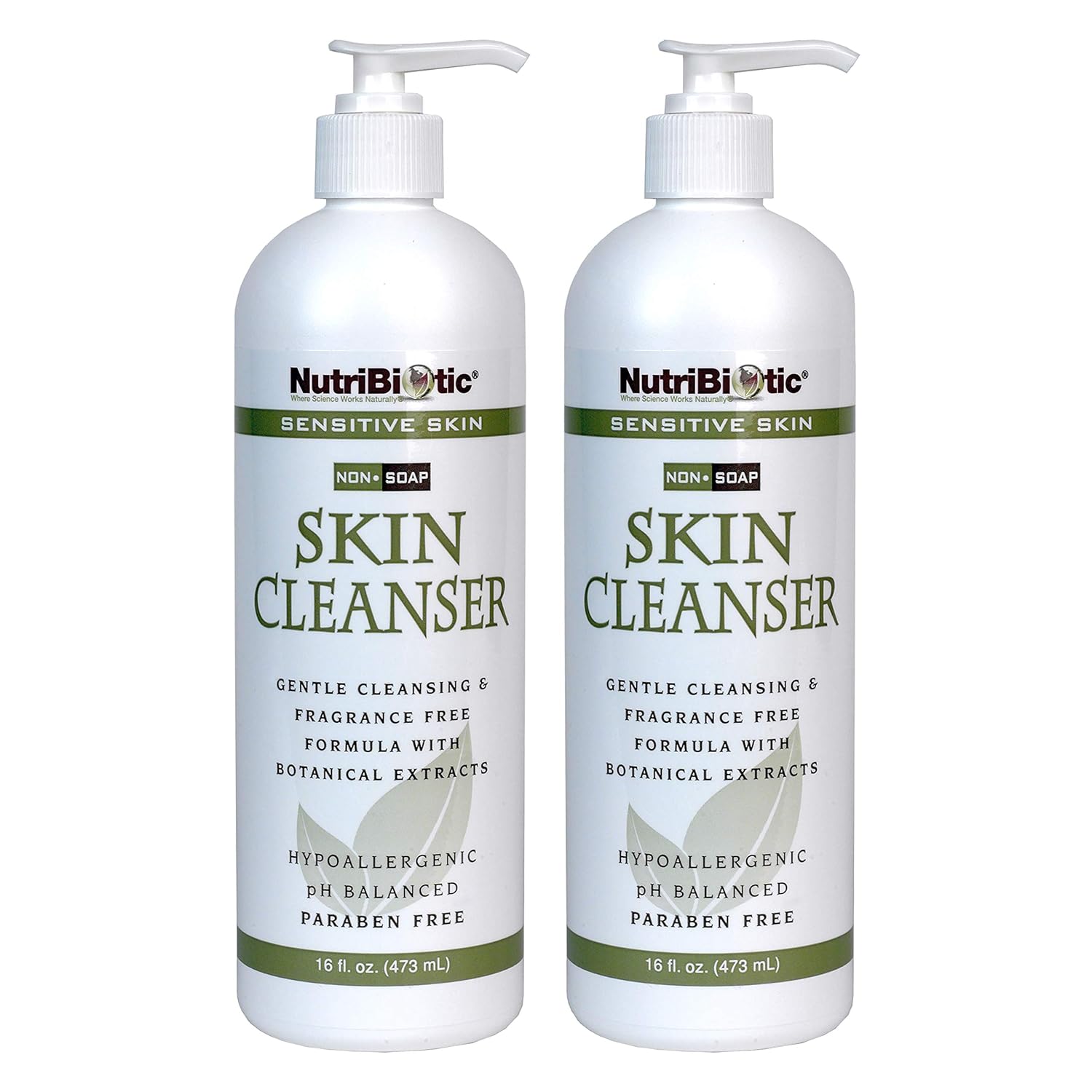 NutriBiotic – Sensitive Skin Non-Soap Skin Cleanser, 16 Oz Twin Pack | with GSE (Citricidal) | pH Balanced