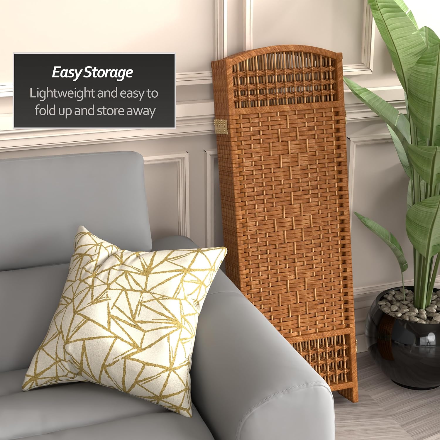 4 ft. Short Fiber Weave Folding Screen - Natural - 4 Panels