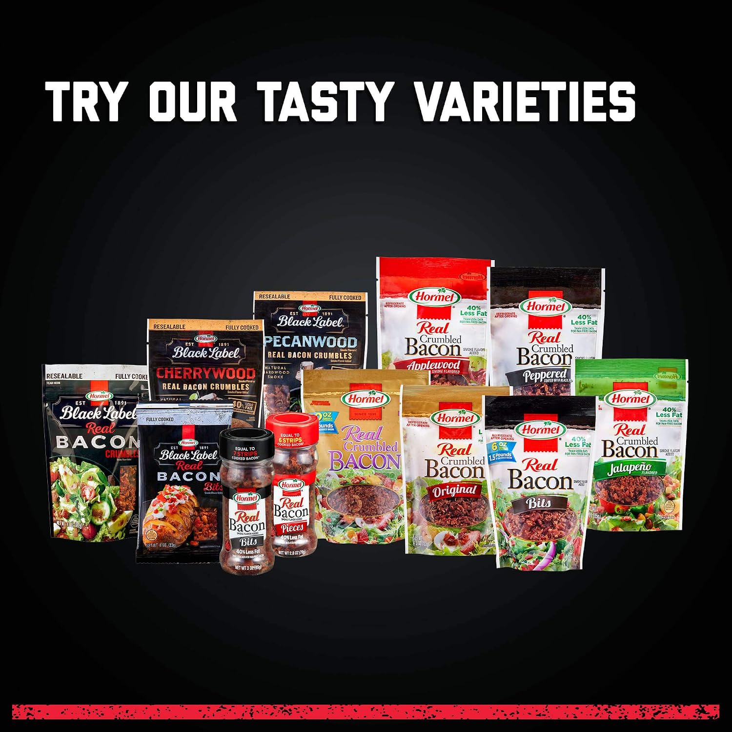 HORMEL Real Peppered Bacon Crumbles, 3 oz Pouch (8 Packages)