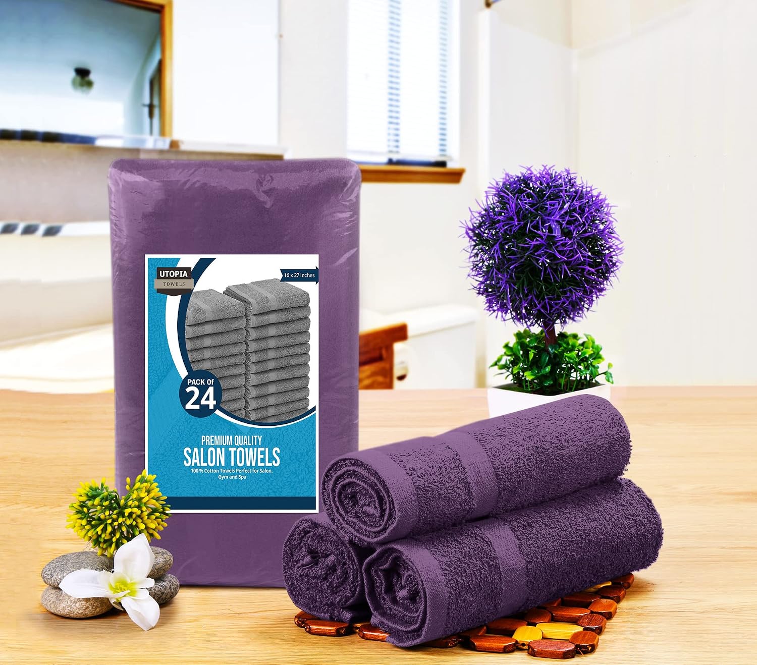 Utopia Towels Salon Towels, Pack of 24, 16x27 in, 100% Cotton, White | Highly Absorbent Lightweight Cotton Salon Towels for Hand, Gym & Beauty Care - Soft, Ideal for Spa & Home Hair Care