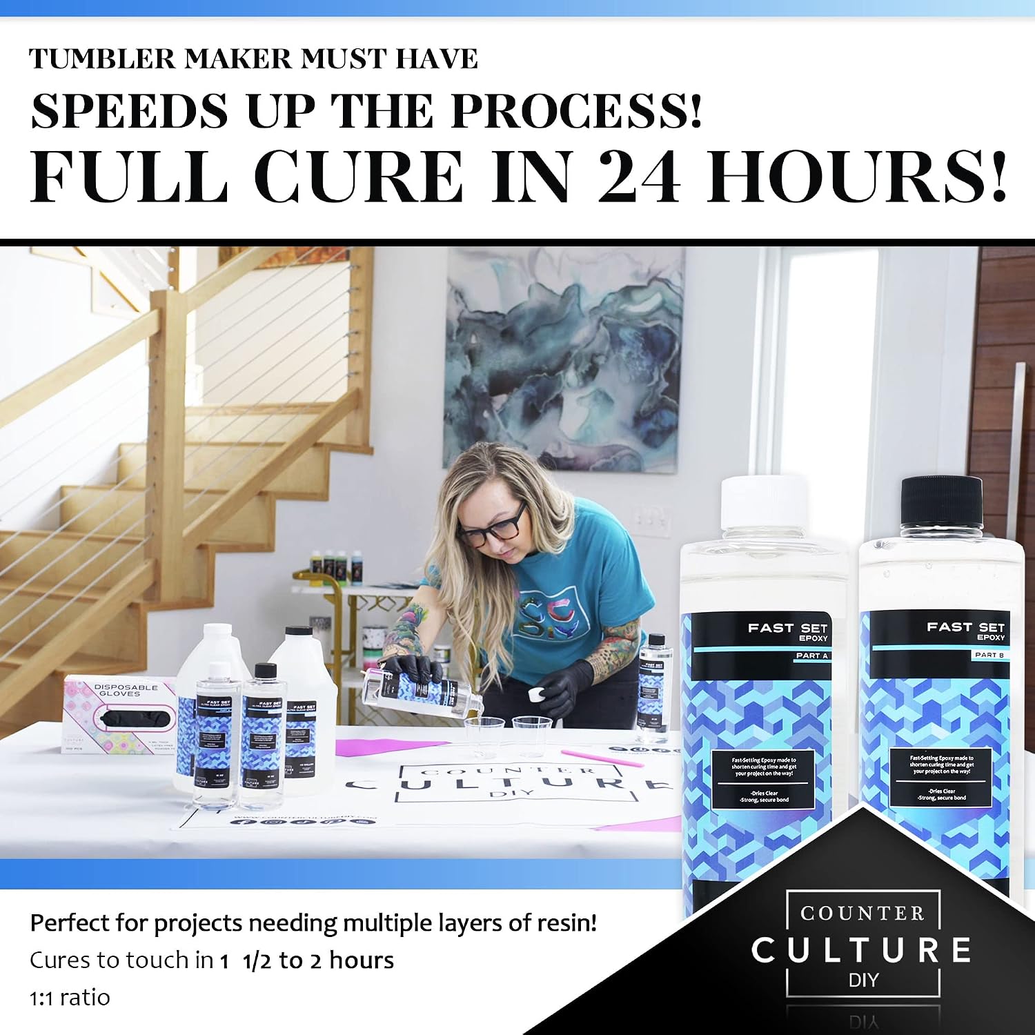 Counter Culture DIY Fast Set Epoxy Resin, 32 oz Kit, Quick Art Supplies for Coating, Casting, Geodes, Tabletop, Bar Top, Live Edge River Tables