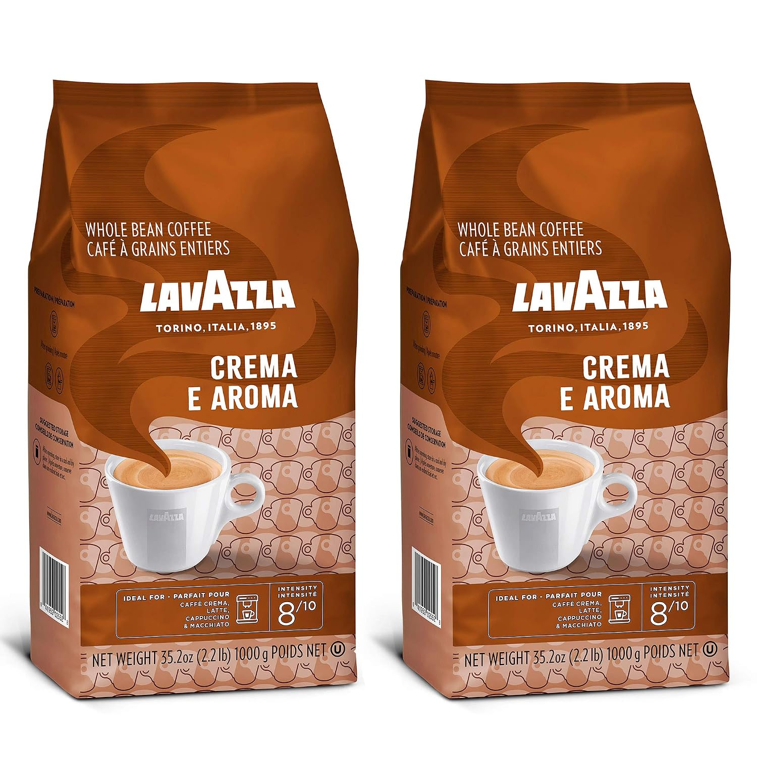Lavazza Super Crema Whole Bean Coffee, Medium Espresso Roast, Arabica and Robusta Blend, 2.2 lb Bag, Package May Vary (Pack of 1)