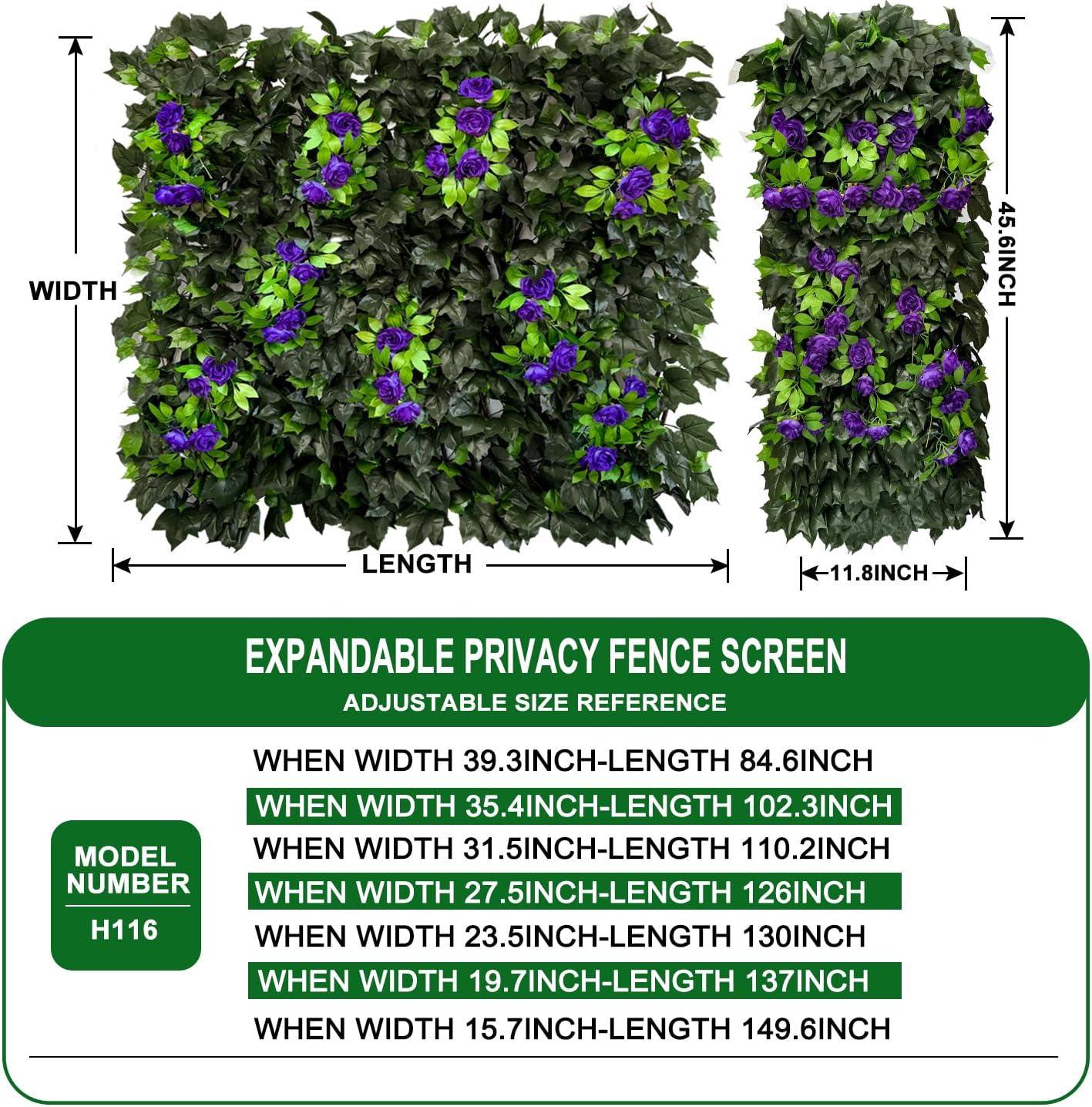 Expandable Fence Privacy Screen for Balcony Patio Outdoor,Decorative Faux Ivy Fencing Panel,Artificial Hedges (Single Sided Leaves)……