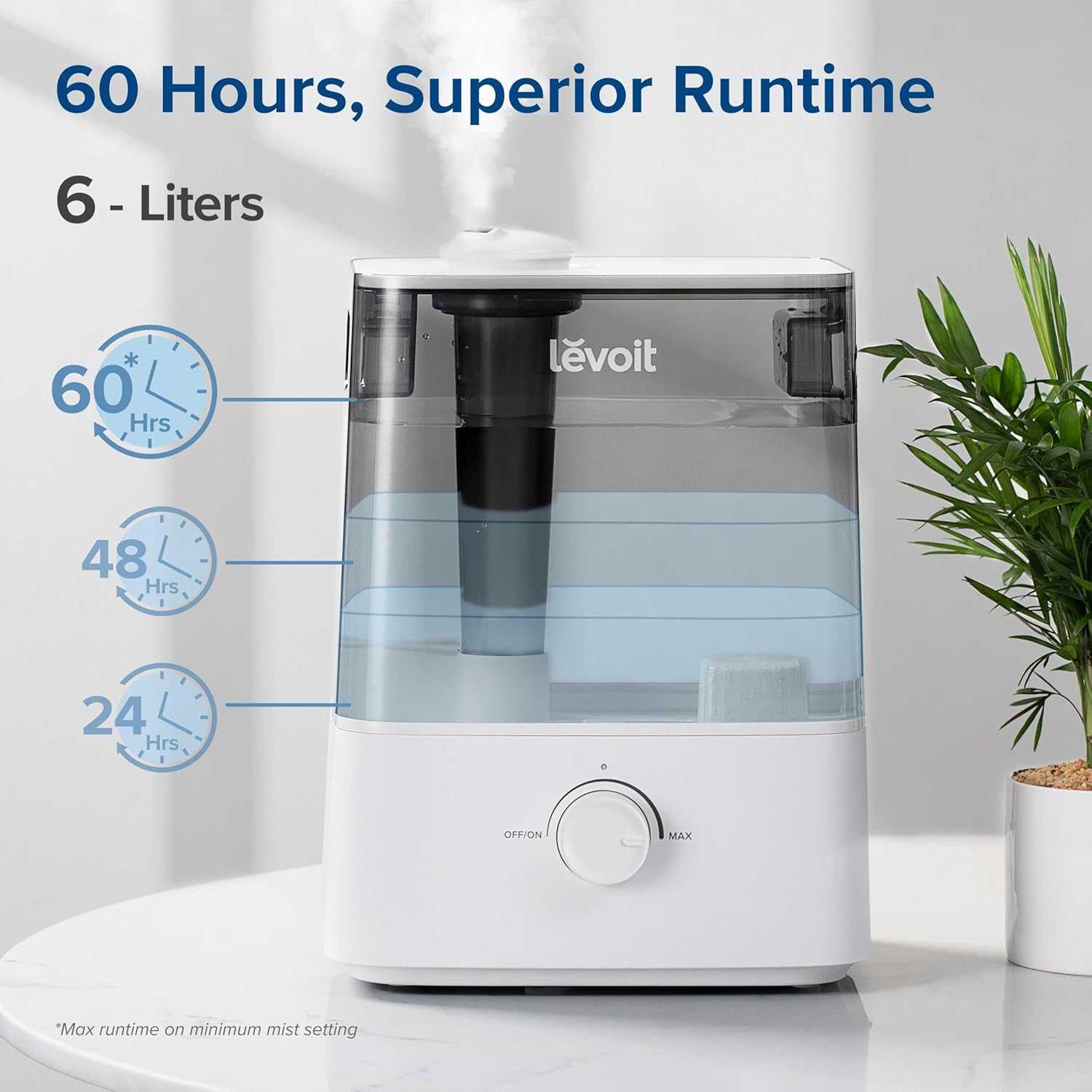 Levoit Humidifiers for Bedroom Large Room, 6L, 60H Runtime, 26dB, Smart App
