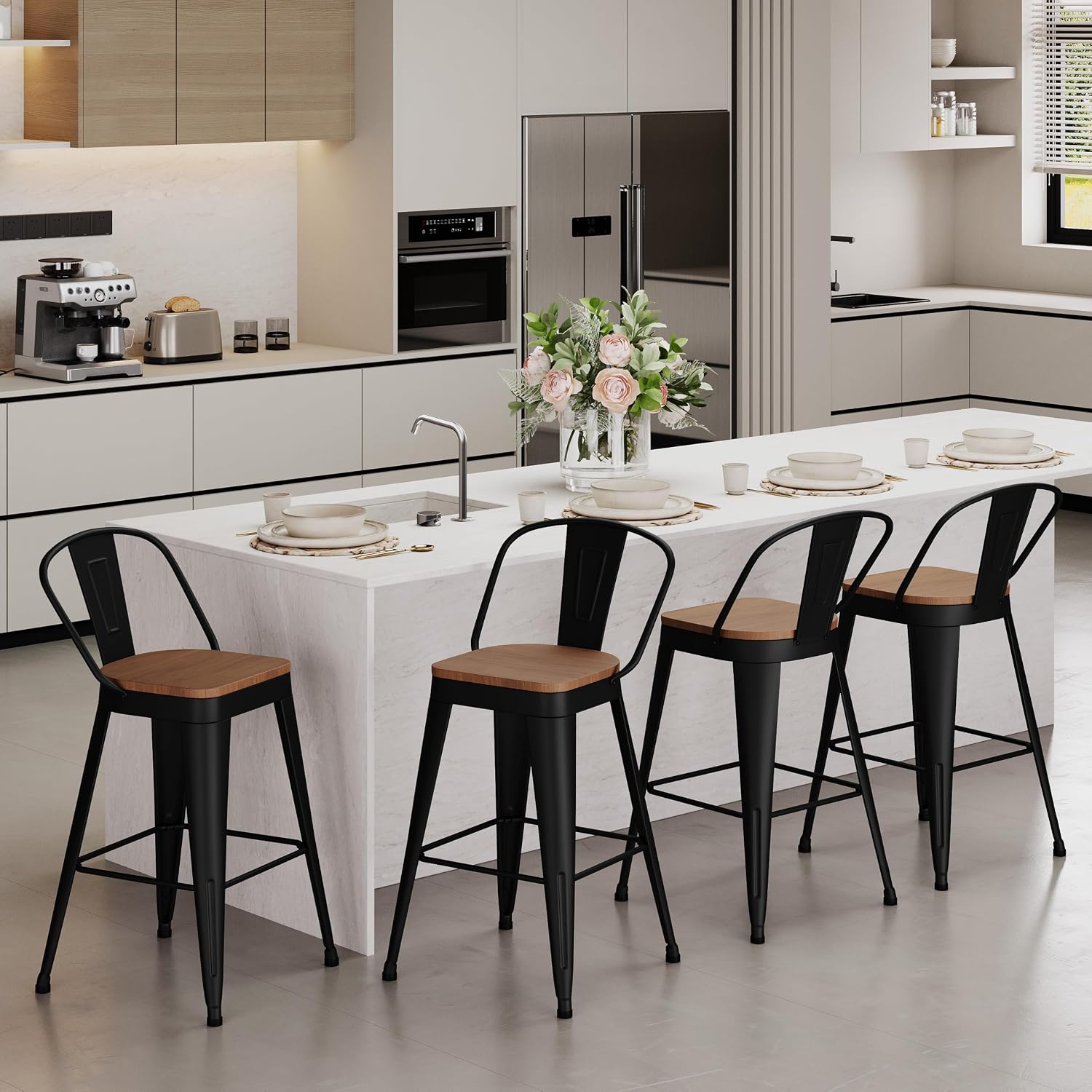 Aklaus Metal Bar Stools Set of 4