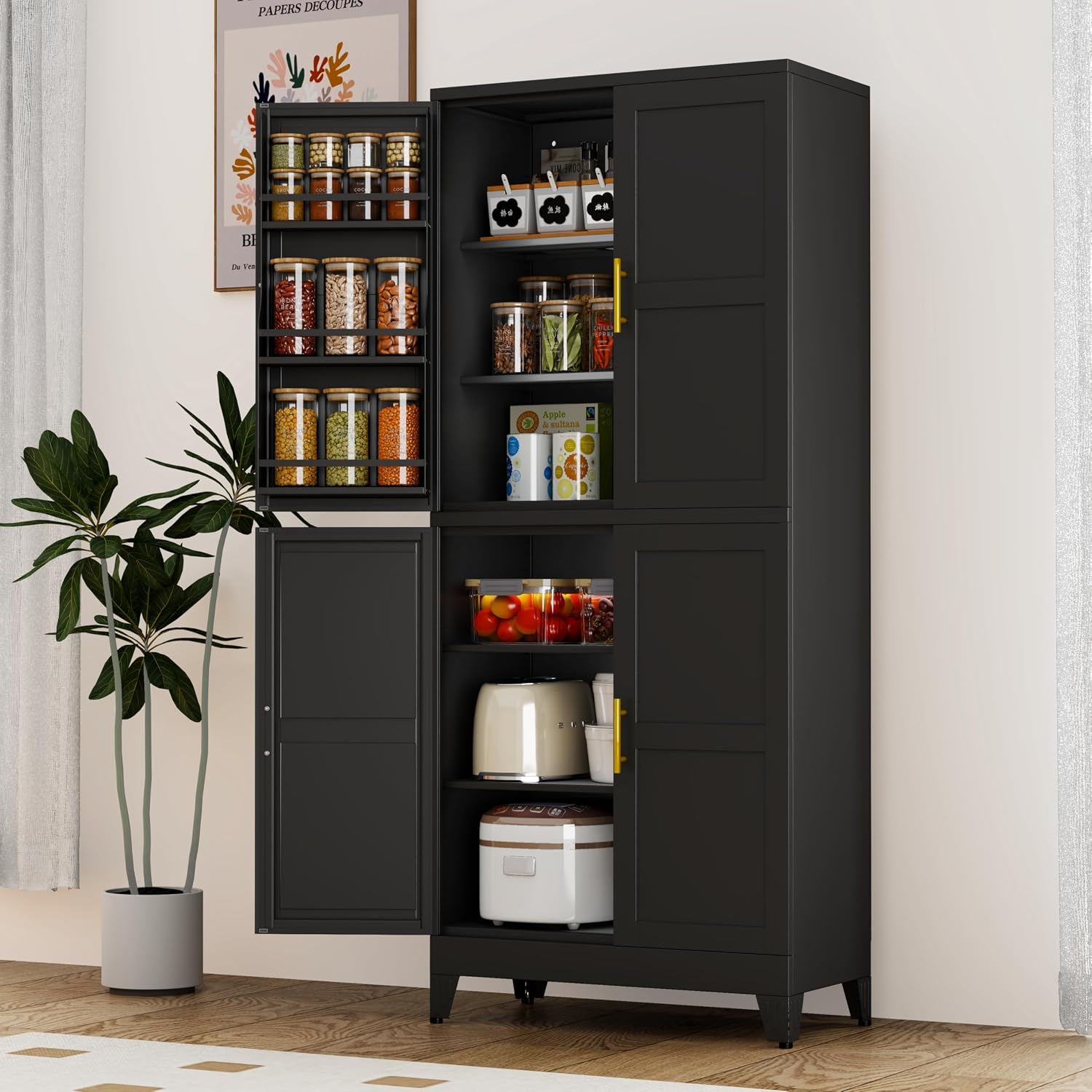 GAIOUS 75.2" Tall Metal Kitchen Pantry Storage Cabinets with 2 Door and 5 Adjustable Shelves, Cupboard for Kitchen, Dining Room, Living Room and Bathroom, White