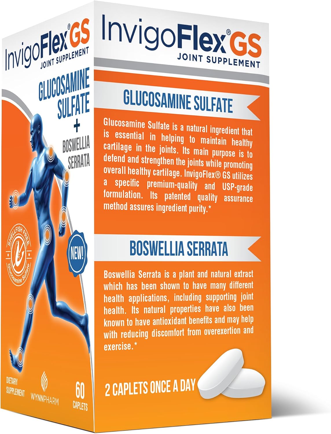 INVIGOFLEX® GS - Glucosamine Sulfate (Shellfish Free, Sodium Free & Vegetarian Safe) Non GMO, Gluten Free - with Boswellia Serrata - Knees, Hands, Back, and Hip Premium Joint Supplement