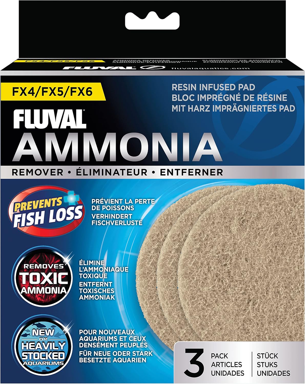 Fluval FX4/FX6 Ammonia Remover Pad, 3-Pack | Replacement Aquarium Filter Media