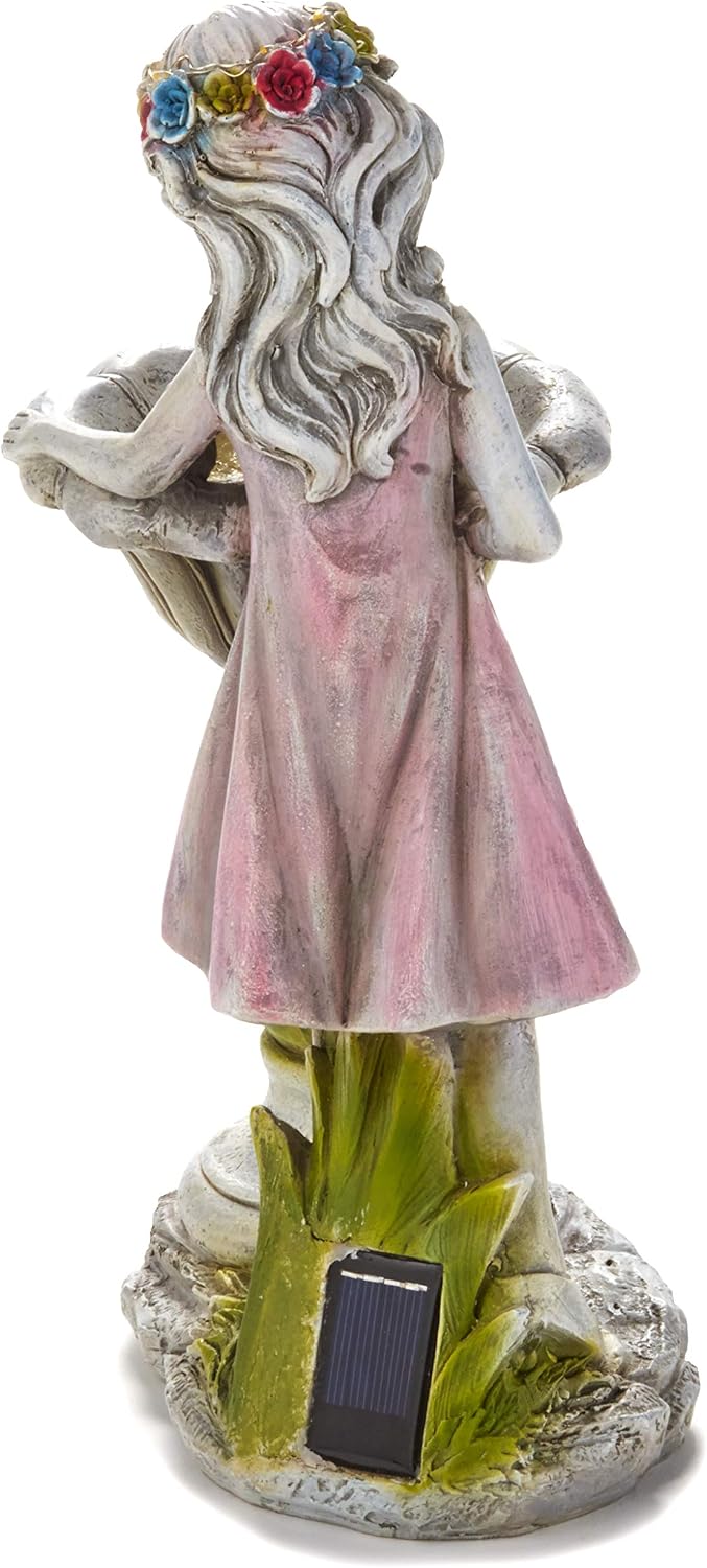The Lakeside Collection Bird Bath Sculpture Solar Lighted Girl with Fountain