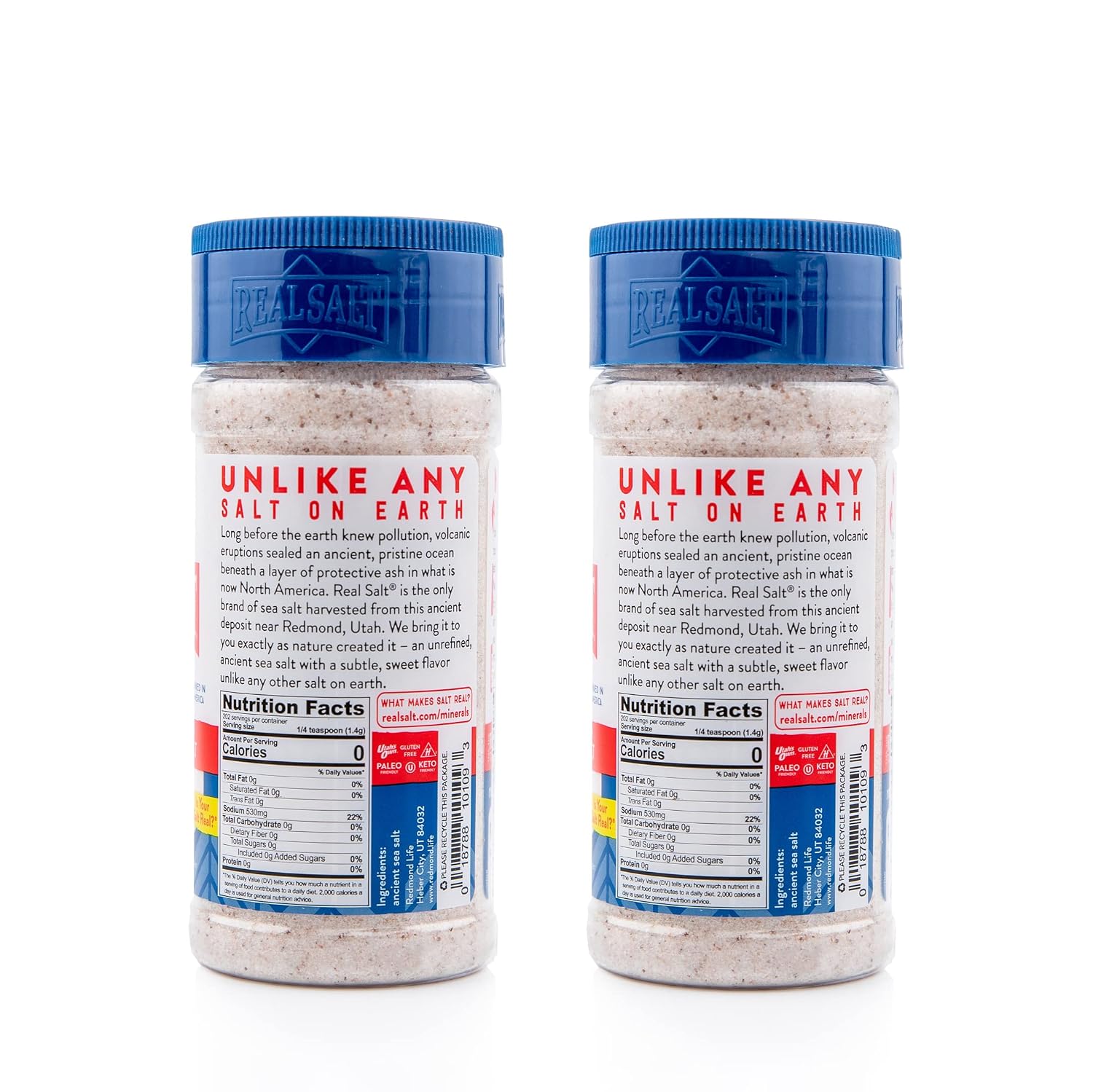 Redmond Real Sea Salt - Natural Unrefined Gluten Free Fine, 10 Ounce Shaker (2 Pack)