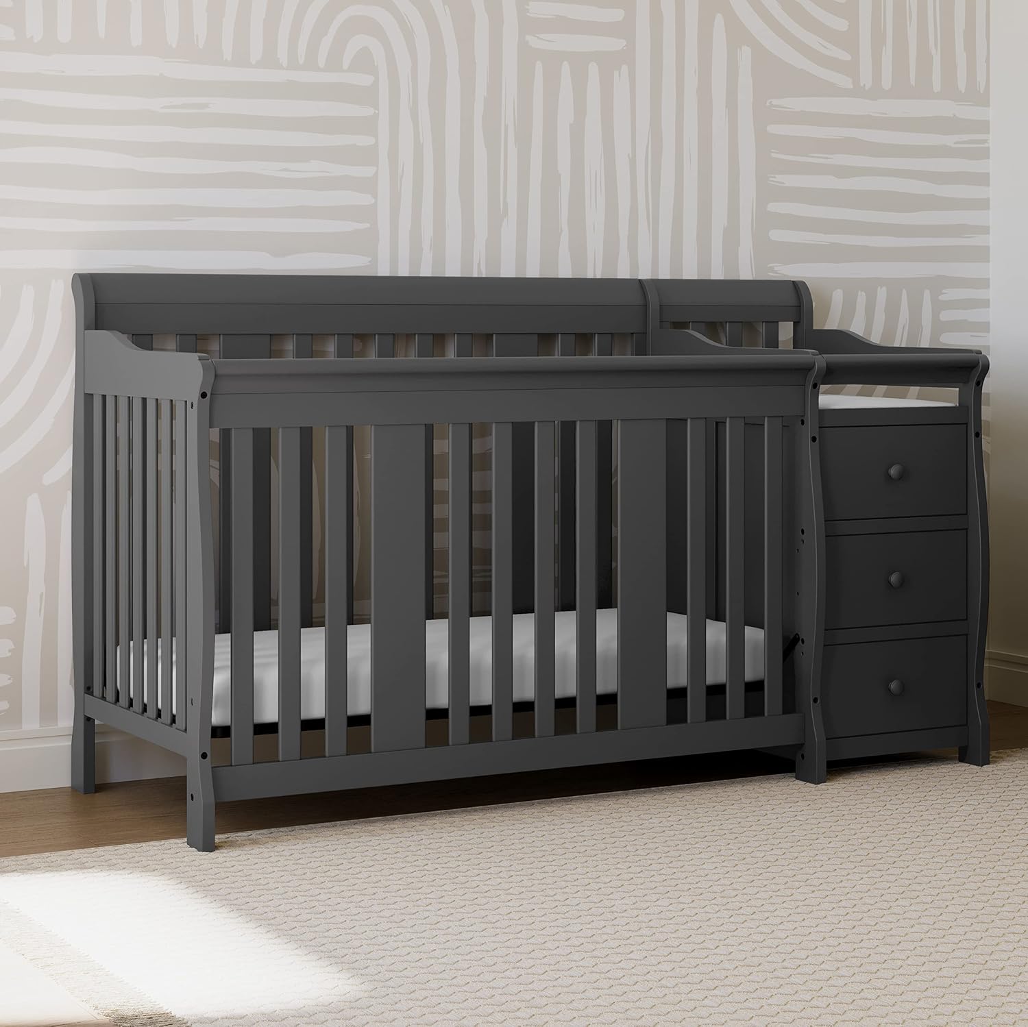 Storkcraft Portofino 5-in-1 Convertible Crib and Changer, Pebble Gray