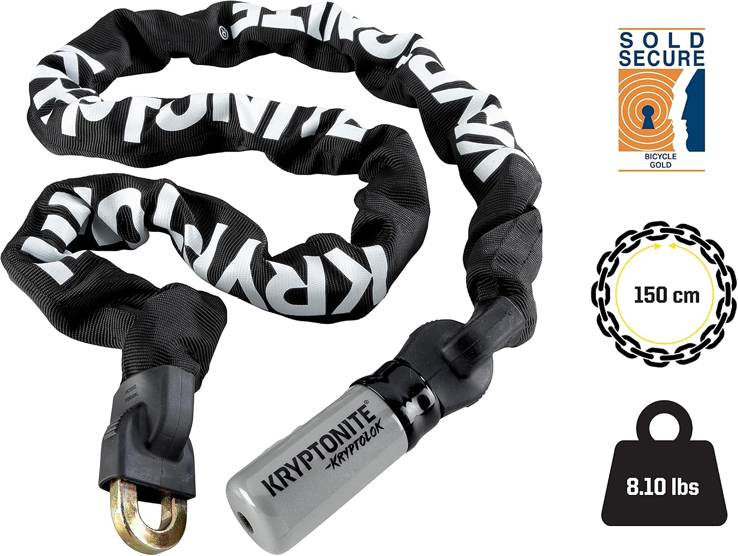 Kryptonite Kryptolok 915 Bike Chain Lock, 5 Feet Long Heavy Duty Anti-Theft Sold Secure Gold Bicycle Chain Lock with Keys for Bike, Motorcycle