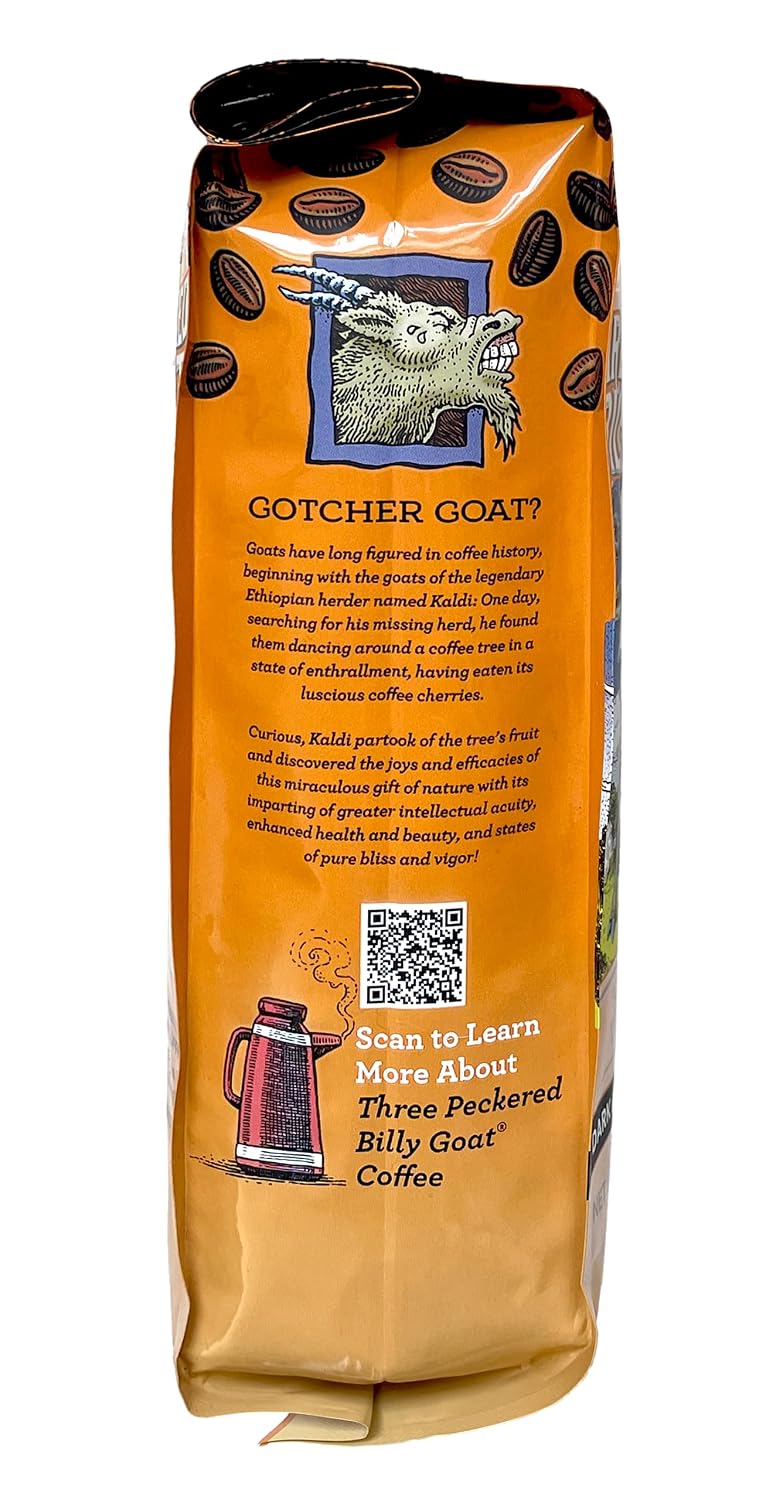 Raven's Brew Coffee Three Peckered Billy Goat, 12 Ounce - Dark Roast - Full Body with a Long Sweet Finish (Organic Ground, 12 oz)