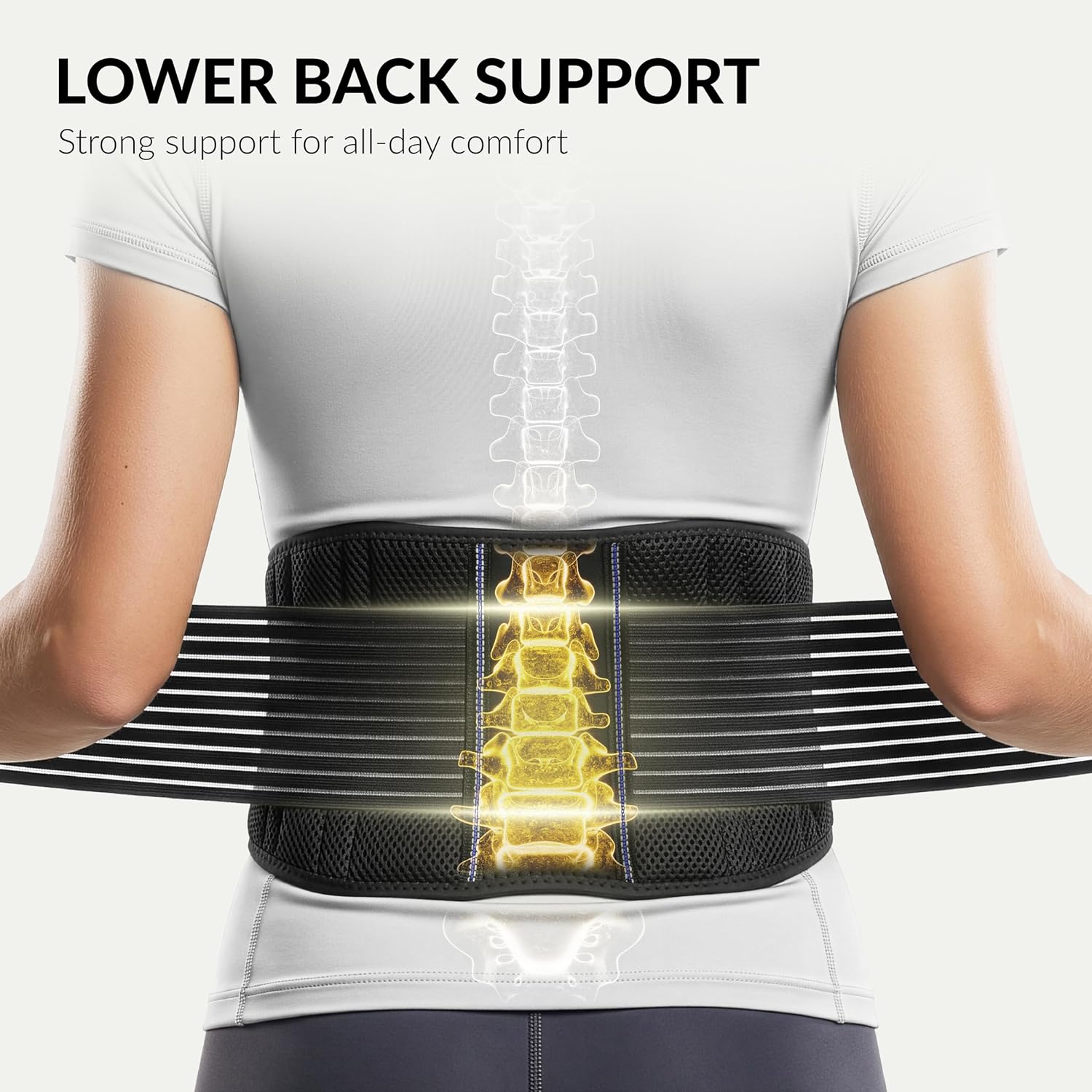 BraceUP Back Brace for Men and Women Lower Back - Breathable Waist Lumbar Support Belt for Sciatica, Herniated Disc, Scoliosis Back Pain Relief, with Dual Adjustable Straps (L/XL 35-43 In)