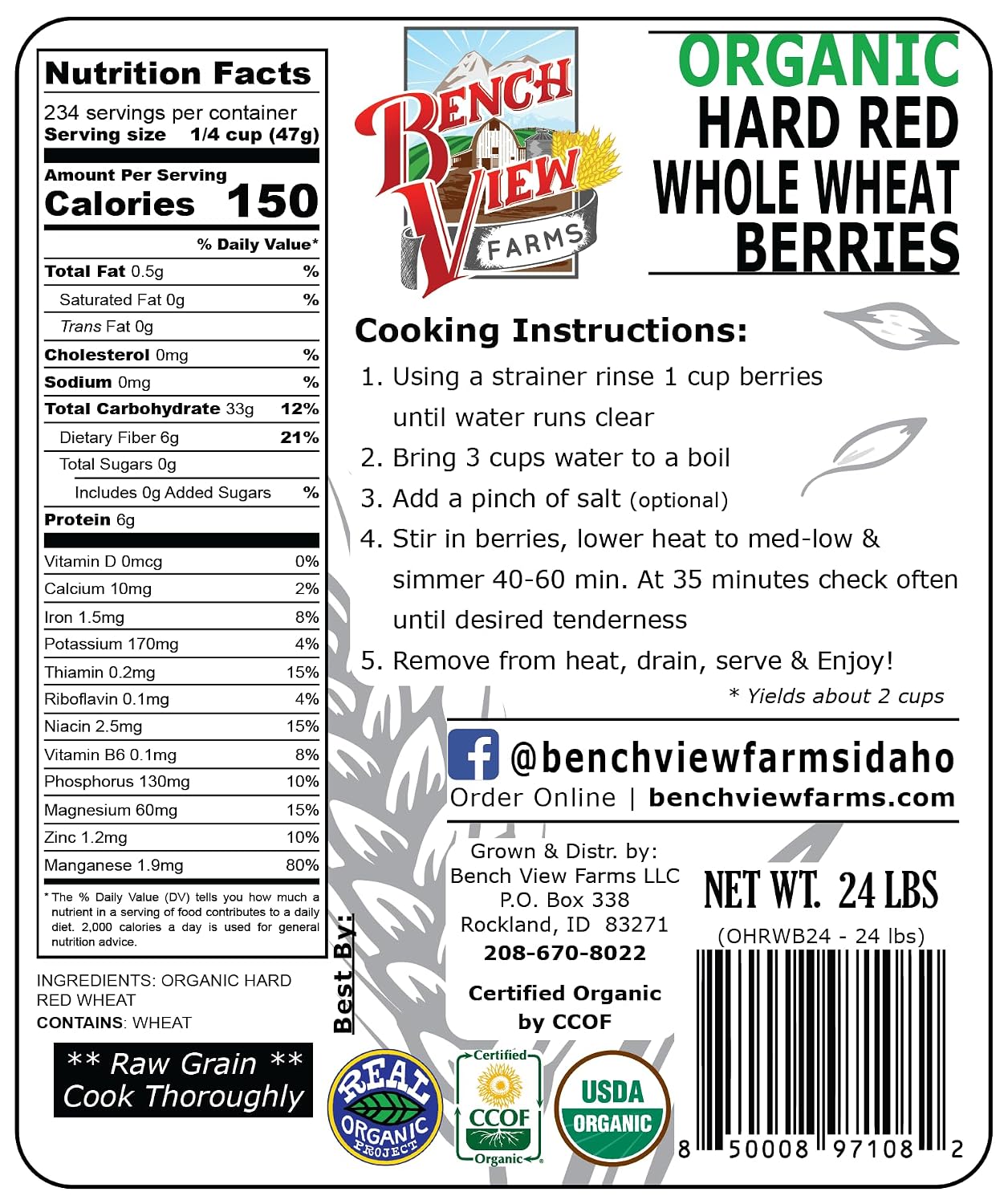 Organic Hard Red Wheat Berries - 3lbs