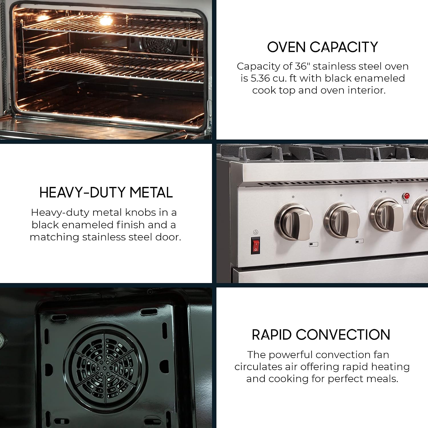 FORNO Galiano Dual Fuel 36" Inch. Freestanding Range 6 Sealed Brass Burners Cooktop - 5.36 Cu. Ft. Convection Electric Oven - Stainless Steel Stove