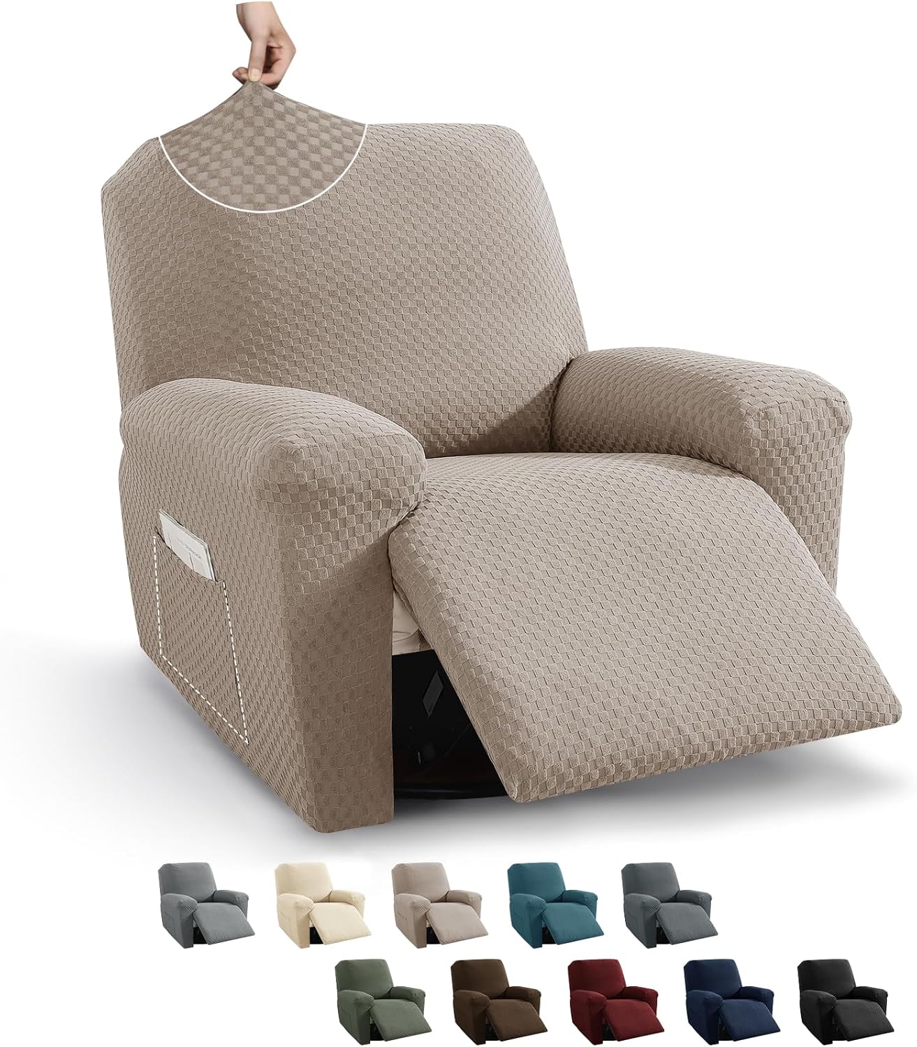 MAXIJIN Latest Recliner Slipcovers for Living Room 4 Pieces Stretch Jacquard Recliner Chair Cover Soft Fitted Recliner Protector with Elastic Bottom