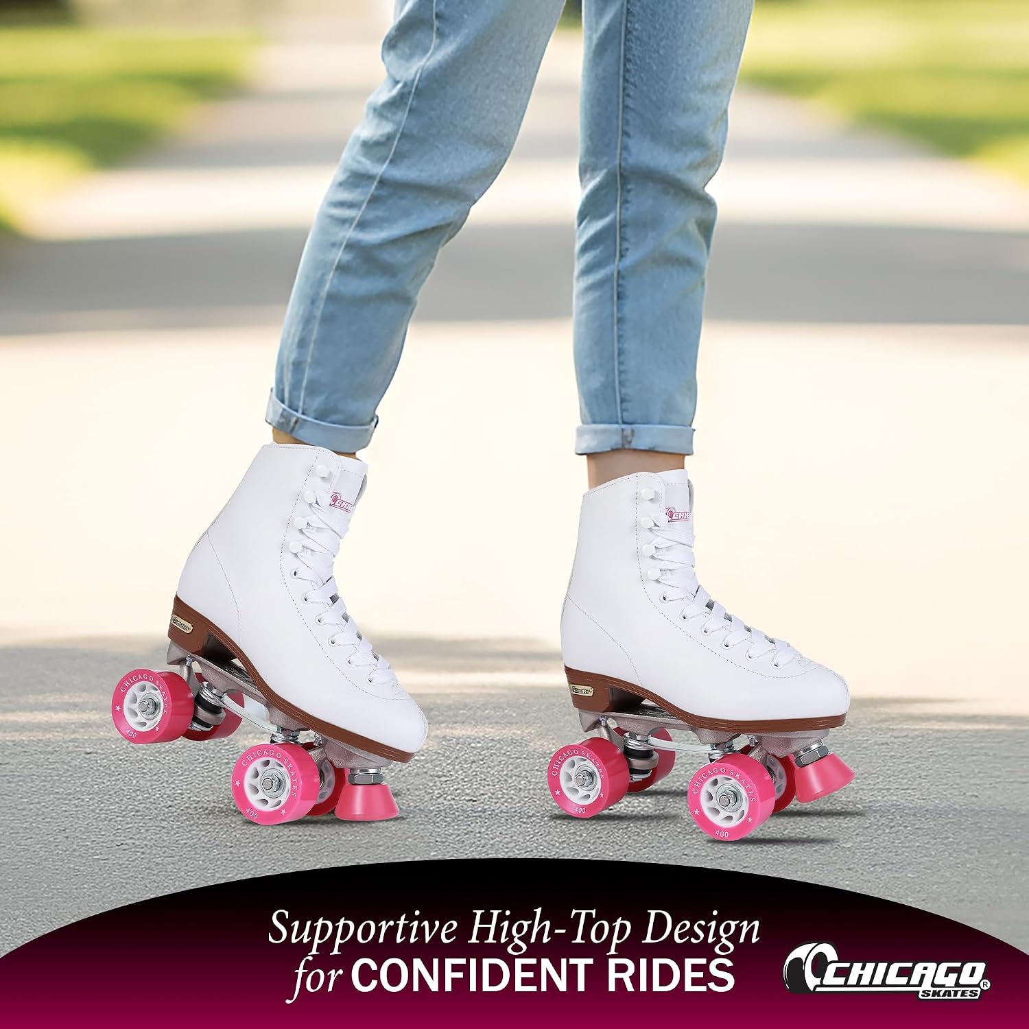 Chicago Skates Classic Quad Roller Skates for Women & Men – Durable & Top Performance, Adjustable High-Top Boots for Safe Indoor/Outdoor Roller Derby–60mm PU Wheels & Semi-Precision Bearings