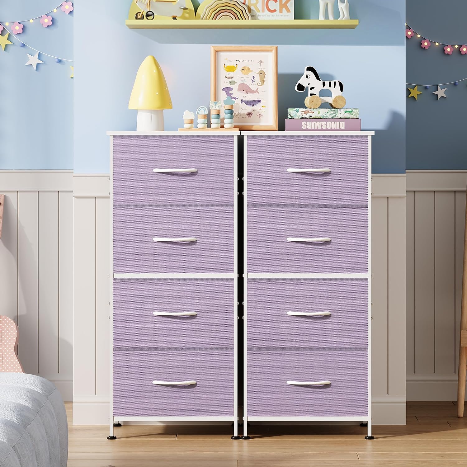 WLIVE Small Dresser Nightstand for Bedroom, 4 Drawers, Light Grey | 4 vertical fabric drawers, Space-saving tower, Bedroom or closet use, Chest of drawers, Dresser for small spaces