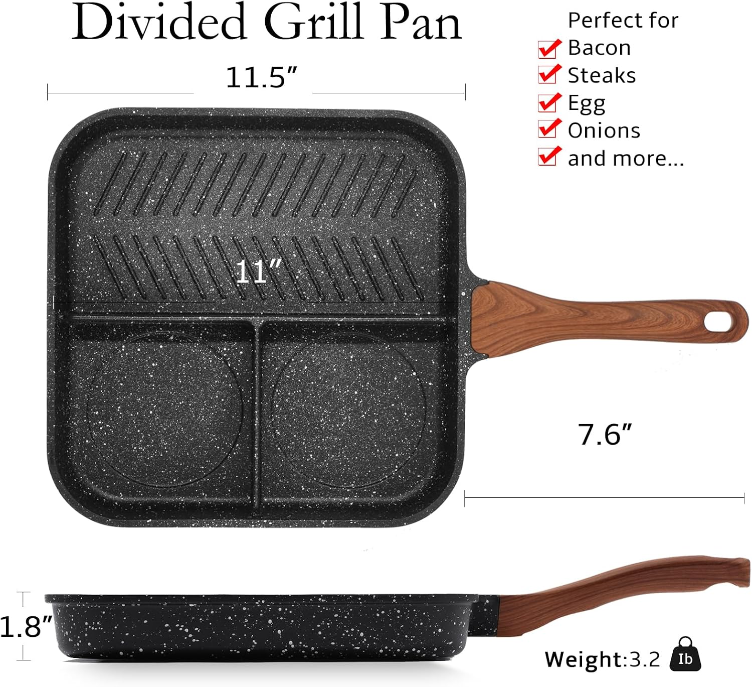 ESLITE LIFE Nonstick Grill Pan for Stove Tops, Versatile Griddle with Pour Spouts