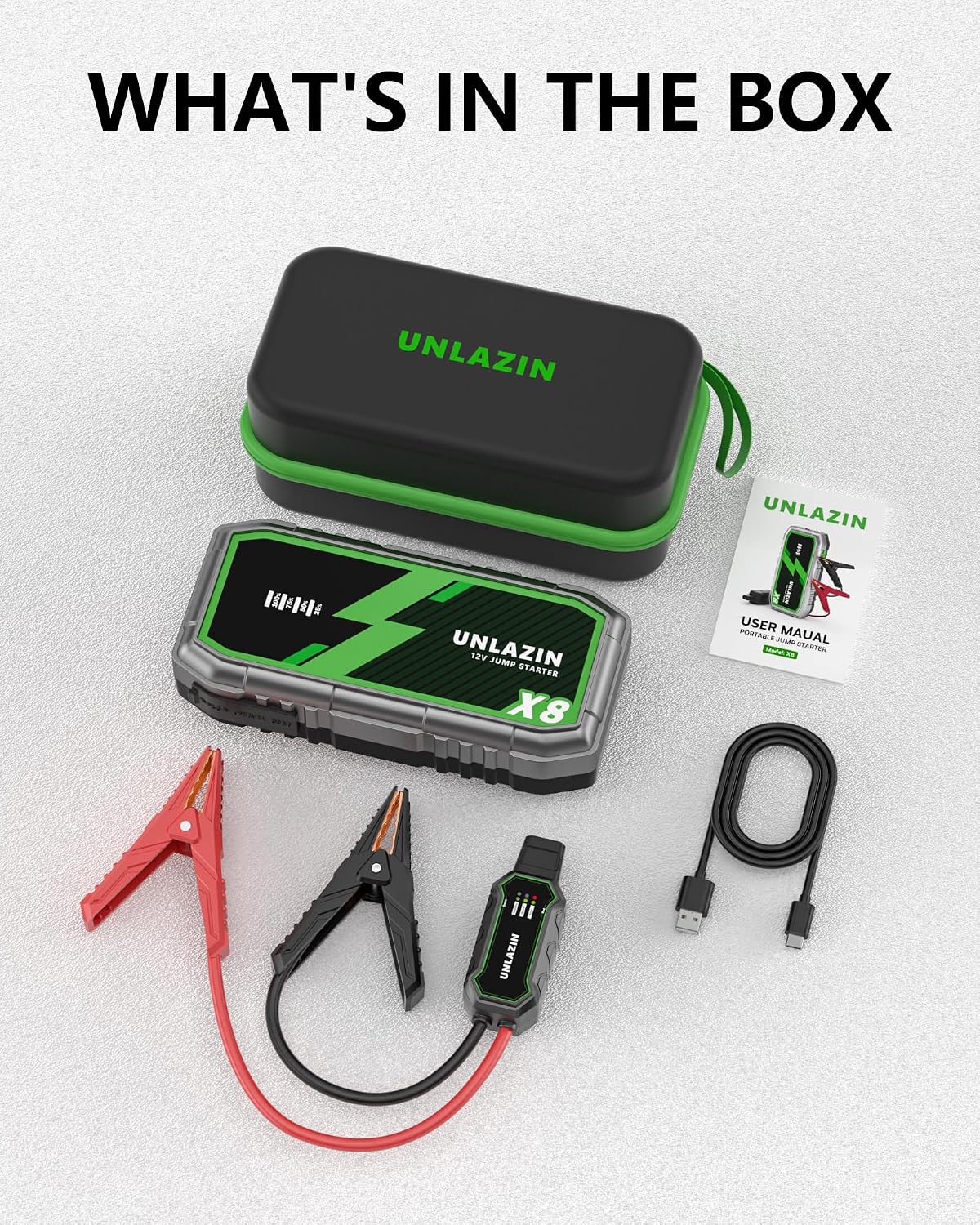 X8 10000A Portable Jump Starter with Force Start, All Gas & Diesel Engines | 12V Car Starter Jump Box & Battery Starter Booster, QC 3.0 Quick Charge