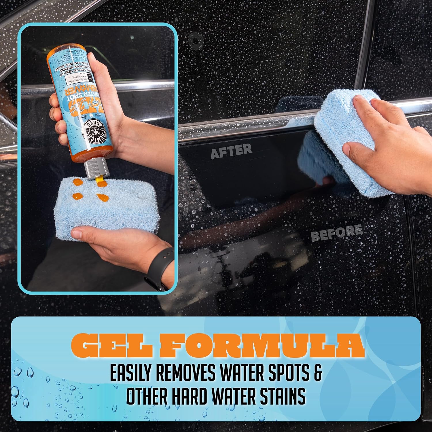 Chemical Guys, Heavy Duty Water Spot Remover Gel for Glass & Paint, 16 oz | Thick gel clings to glass and panels to tackle hard water stains and mineral marks, prepping for wax or ceramic
