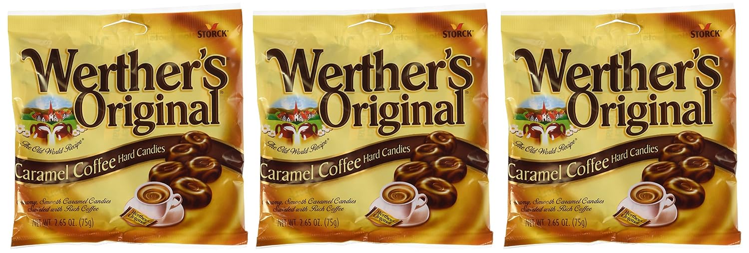Werther's Original Caramel Coffee Hard Candy - Individually Wrapped Hard Candies for Halloween, Parties, or Snacks - 2.65 oz Bags (Pack of 3)