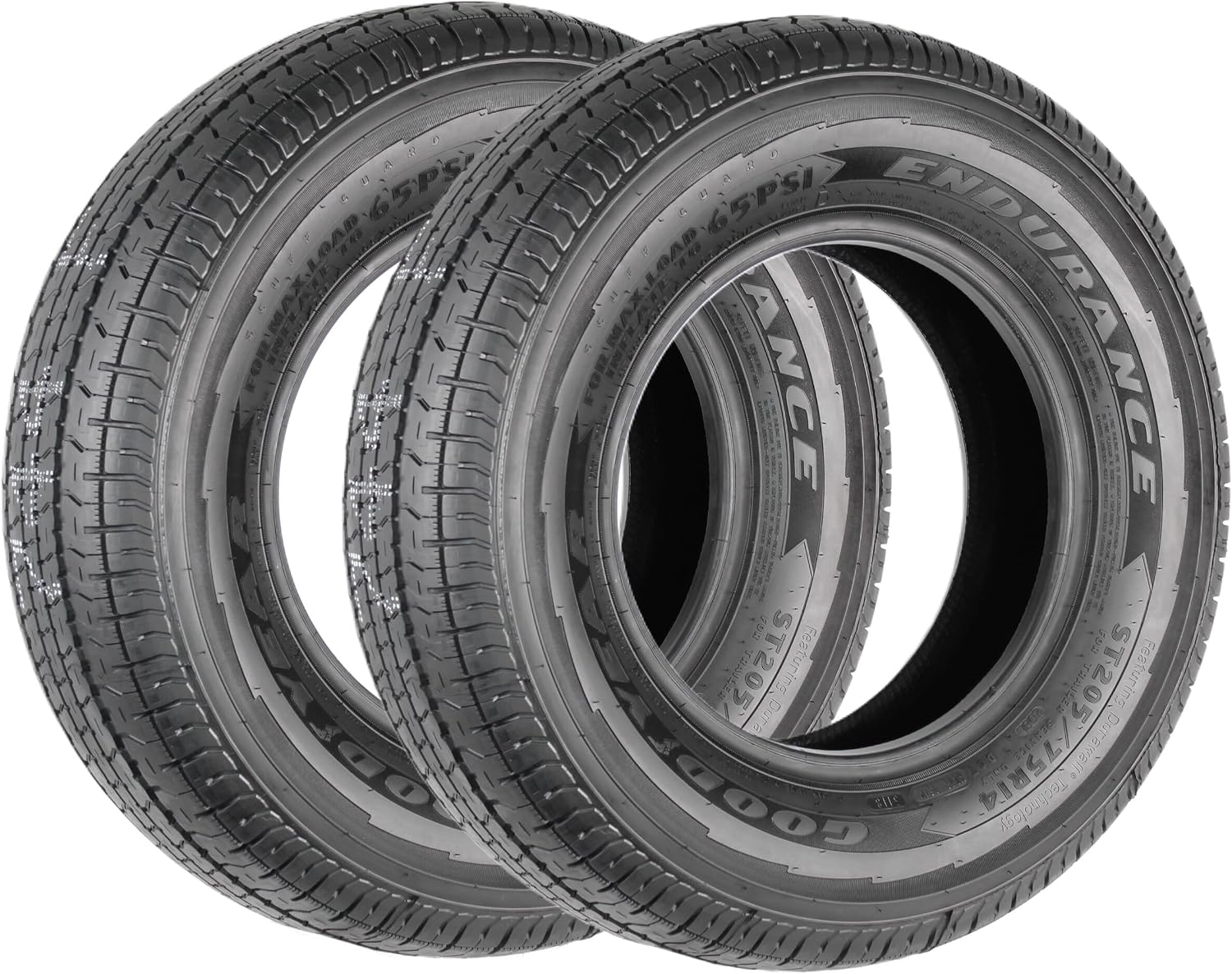 2-Pack Fits Goodyear Endurance All Season Trailer Tire ST205/75R14 Load D | 65 PSI Max, 8-Ply Radial, Load Range D, 2040 Lbs Max Load