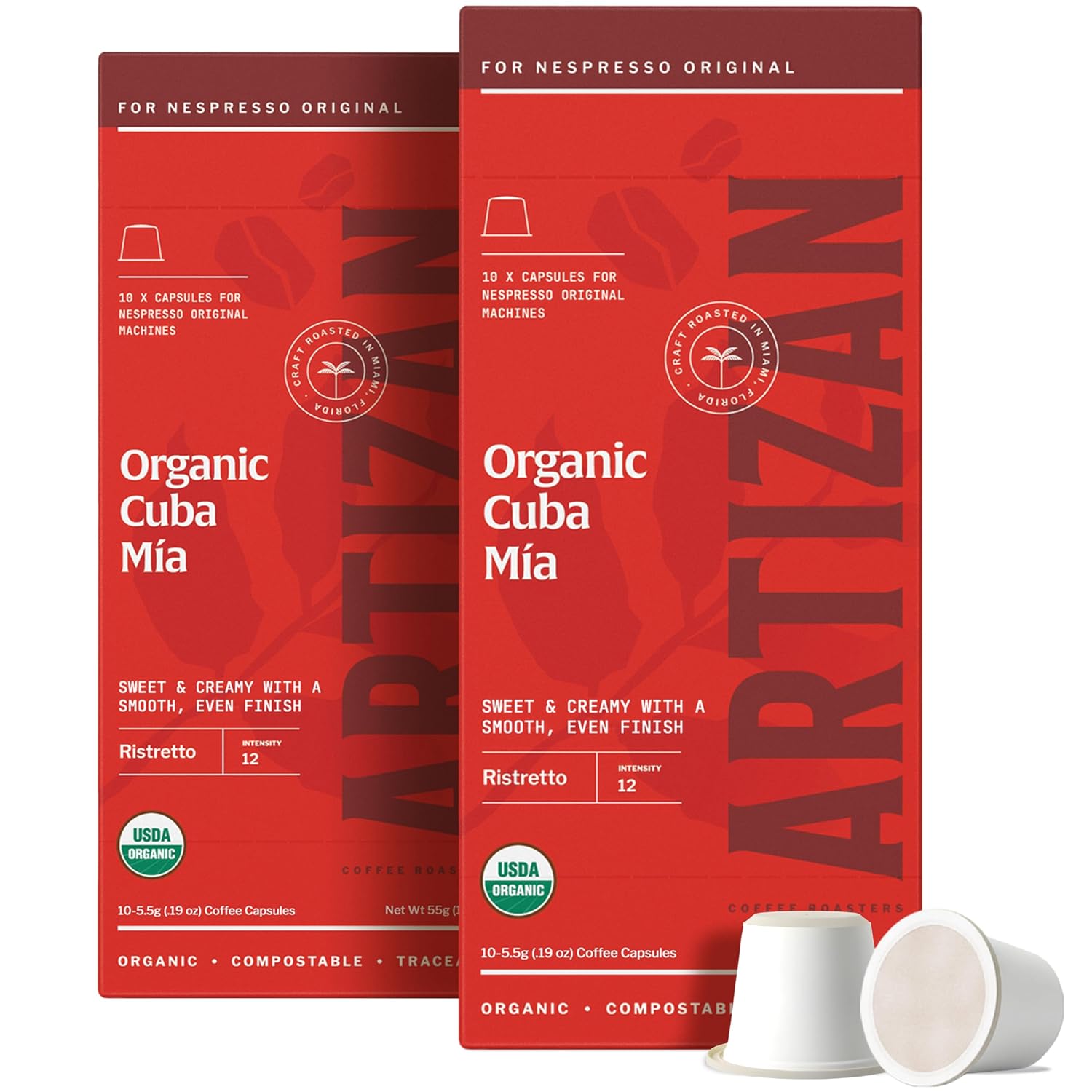 Artizan Coffee USDA Organic Espresso Coffee Capsules For Nespresso Original | Signature Blend Variety | 40 Compatible Compostable Pods