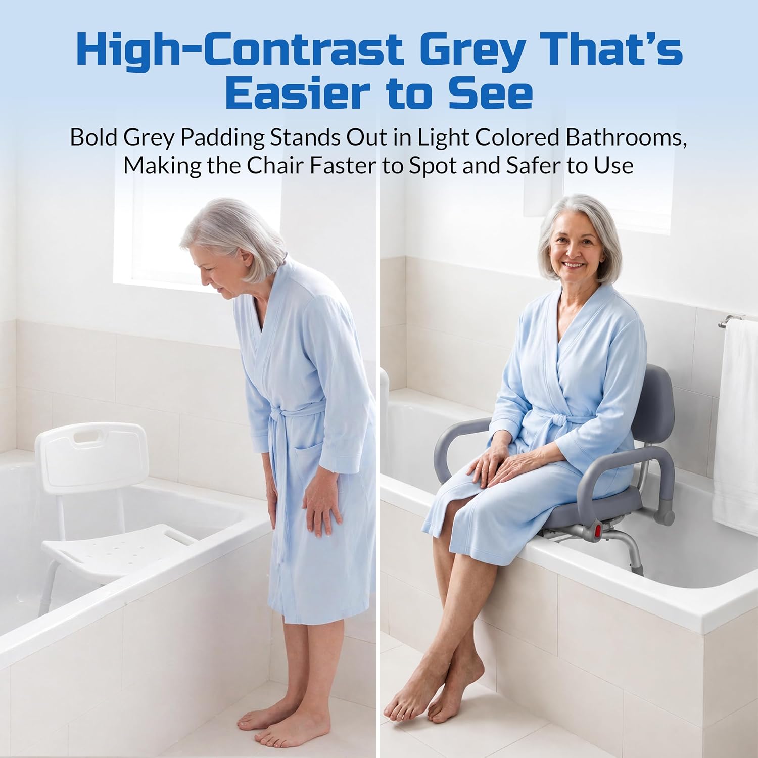 Swival Shower Chair with Padded seat for Inside ShowerFor Senior, Bath Seat | Sit Securely While Bathing - Blue, padded seat, padded armrests, swivel seat, tool-free assembly, 600 lb