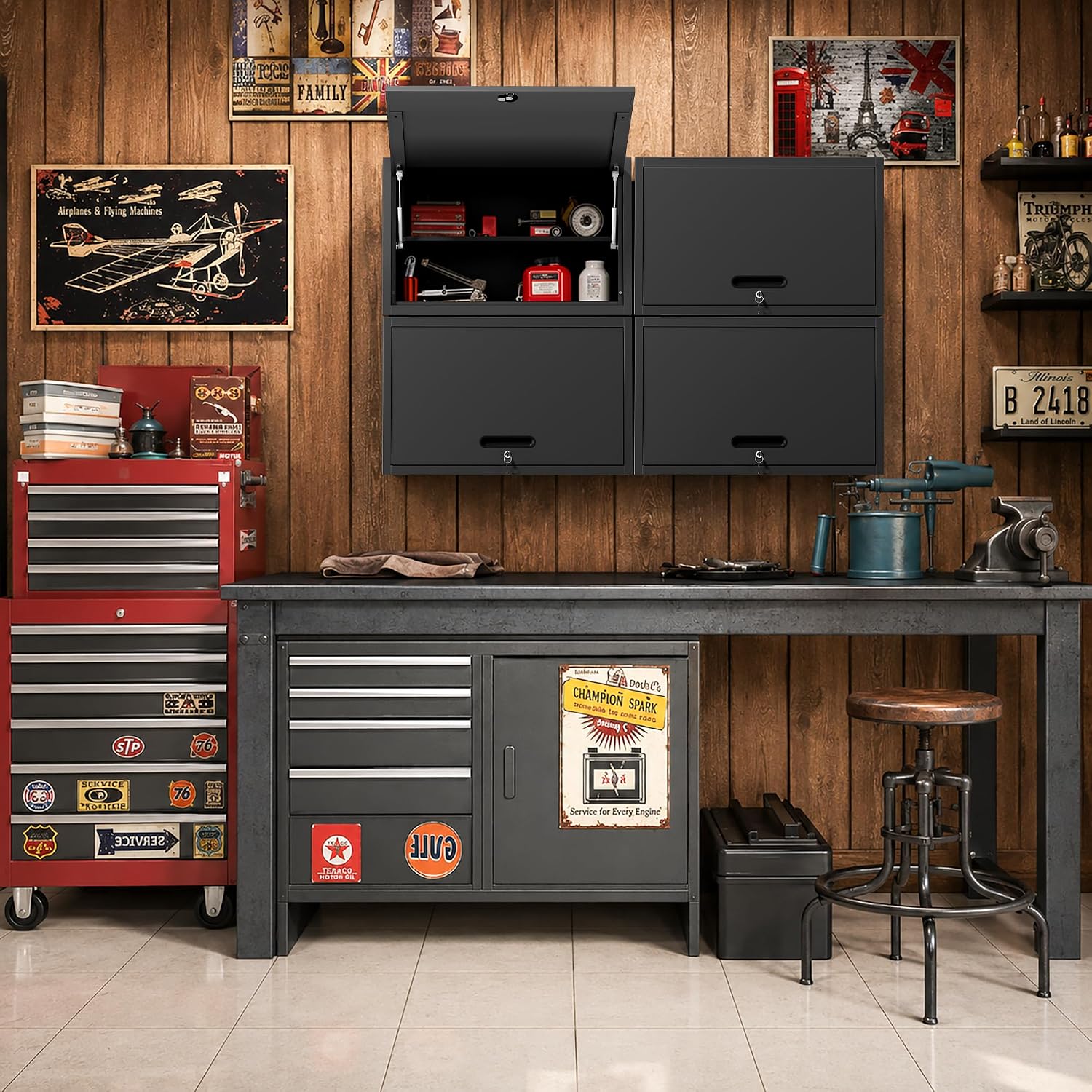 Metal Storage Cabinet for Garage, Tool Cabinet, Utility Cabinet | Wheeled, Rolling Tool Cabinet, 6 Drawers, Top Countertop, Pegboard, Assembly Required, Black