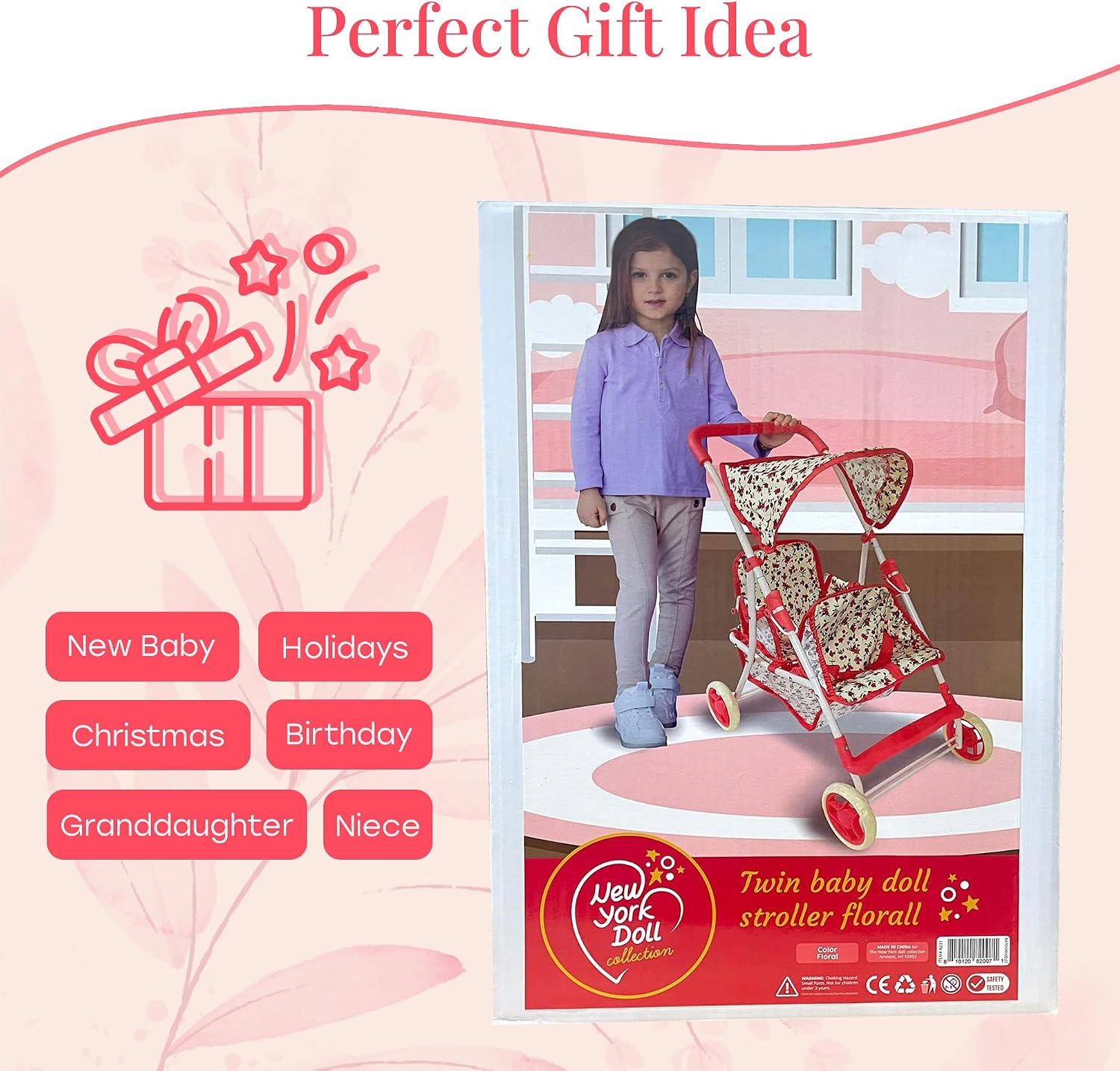 My First Doll Twin Stroller - Cutest Heart Design Doll Twins Stroller - Great Toy Gift for Girls