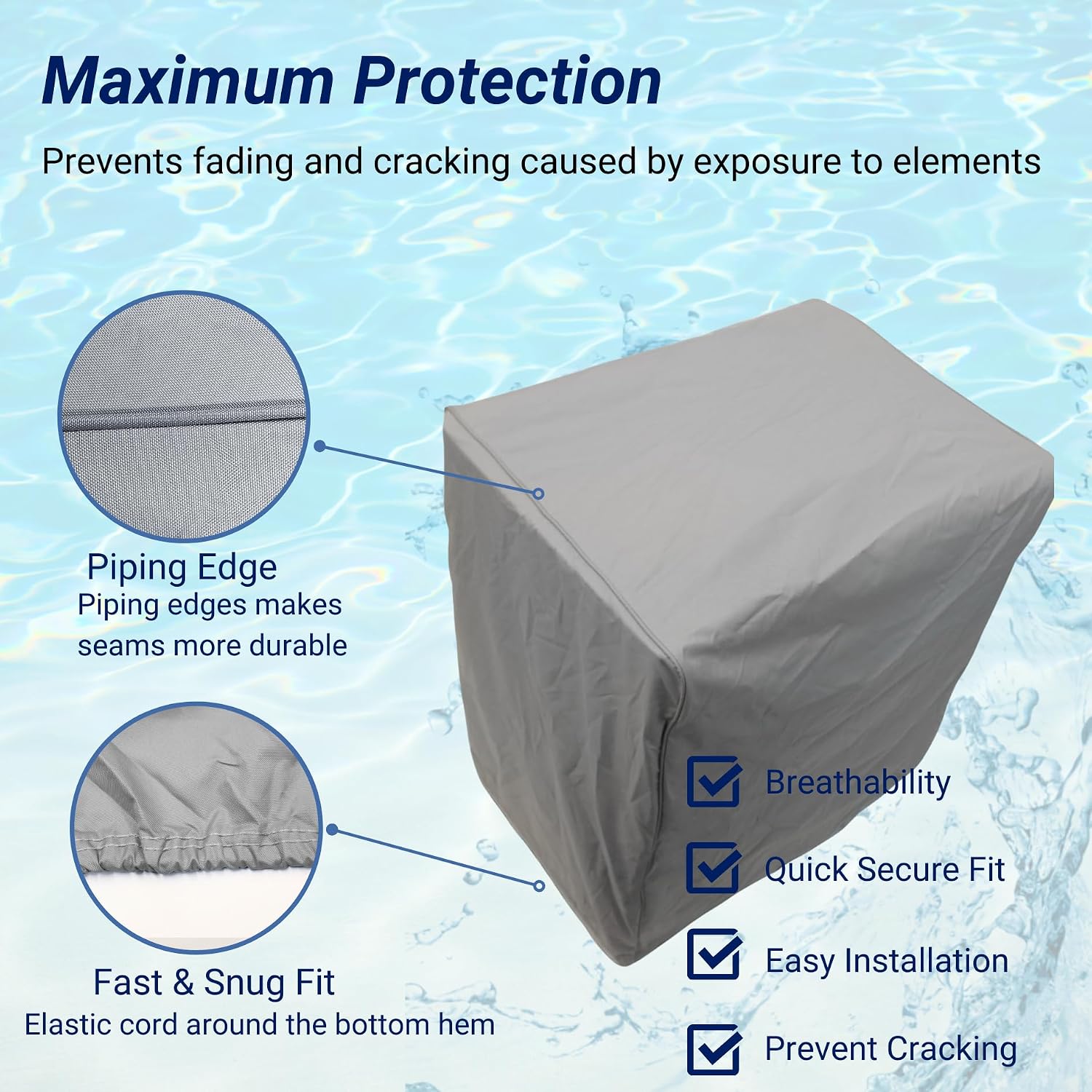 SavvyCraft Waterproof Pontoon Lounge Seat Cover Marine Grade 23"Dx60"Wx30"H