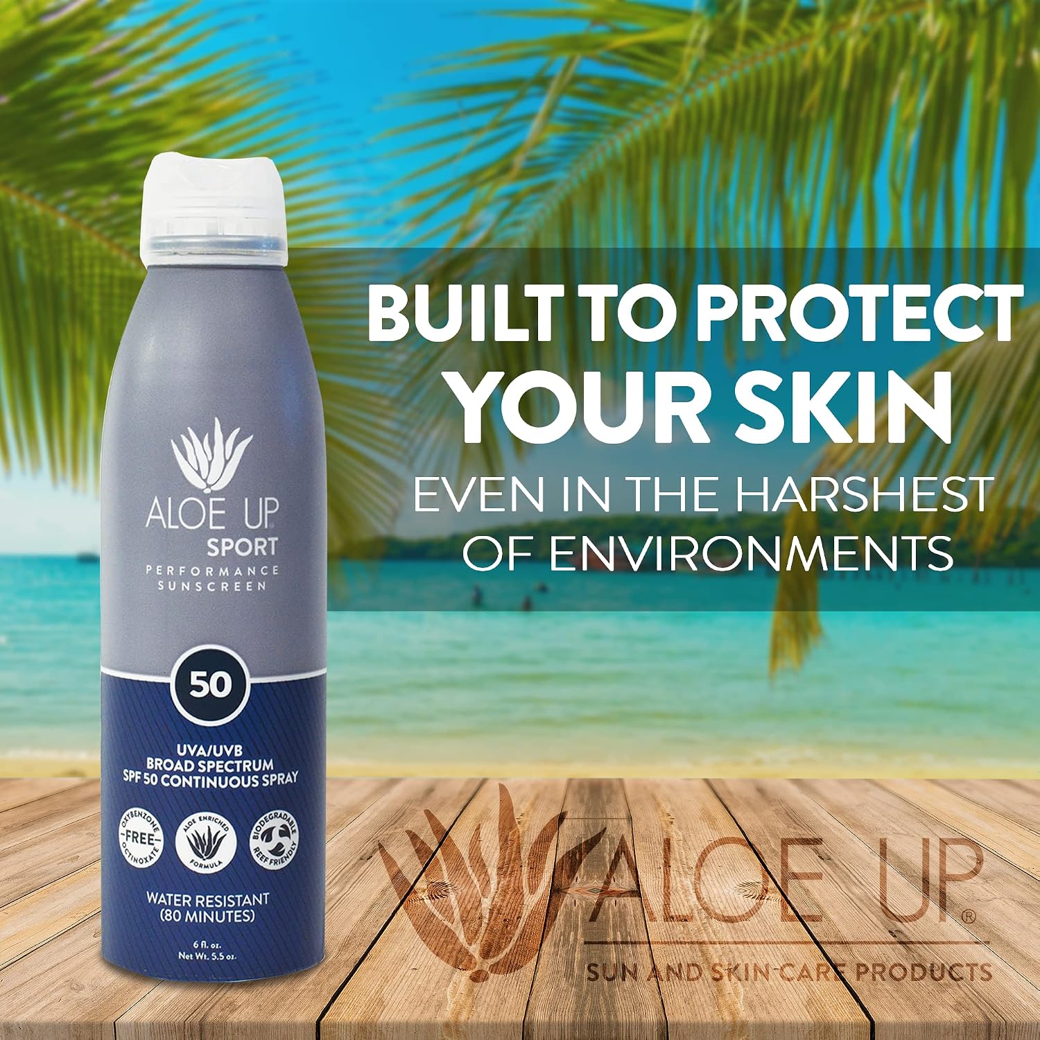 Aloe Up Sport Sunscreen Spray SPF 30, Water Resistant, Non-greasy, 6 oz | Broad-spectrum SPF 30; Water resistant up to 80 min; Non-greasy, With aloe vera gel, fragrance-free
