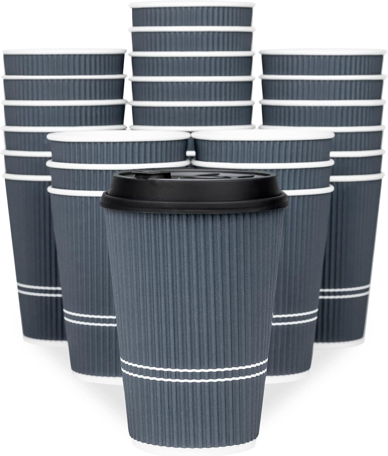 Disposable Coffee Cups With Lids - (80 set) 12 oz Paper To Go Coffee Cups With Resealable Lids Prevent Leaks! Travel Insulated Hot Beverage Drink Cup. Will Not Bend With Heat or Burn Fingers