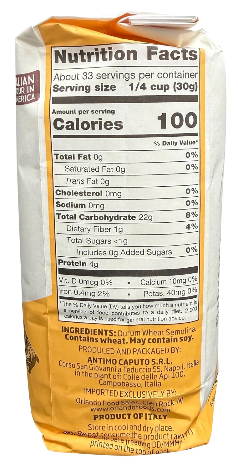 Antimo Caputo Semolina Wheat Flour 2.2 LB (Pack of 6) Bulk - Italian Durum Semola Di Grano - All Natural Dough for Fresh Pasta