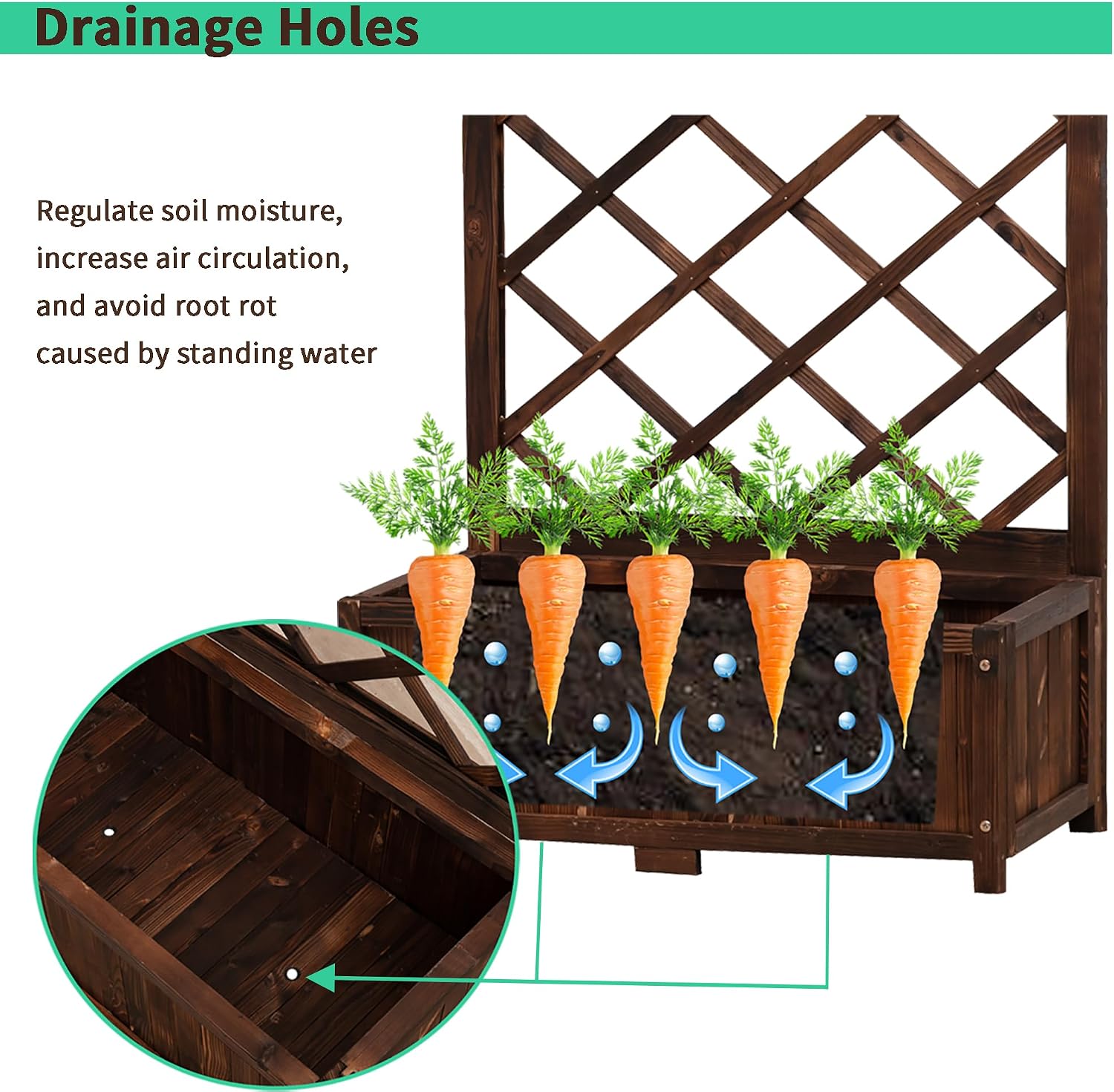 Anraja Raised Garden Bed with Trellis Wooden Flower Standing Planter Box Outdoor Wood Lattice Panels Privacy Screen for Climbing Plant Planting