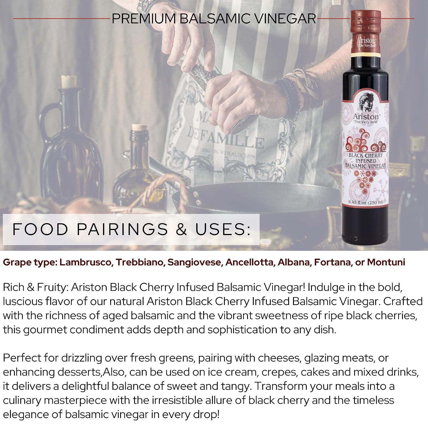 Ariston Aged Balsamic Vinegar of Modena, Traditional Flavored, 16.9 Fl Oz | Organic Gourmet Italian Vinegar, Oak Barrel Aged, Perfect for Salads, Pasta & Finishing Dishes, No Added Sugar, Vegan