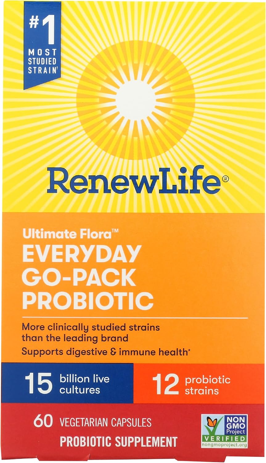 Renew Life Ultimate Flora Probiotic 15 Billion CFU | 30 Delayed Release Vegan Capsules Go Pack | Everyday Care Formula | Dairy, Soy, and Gluten Free Supplement