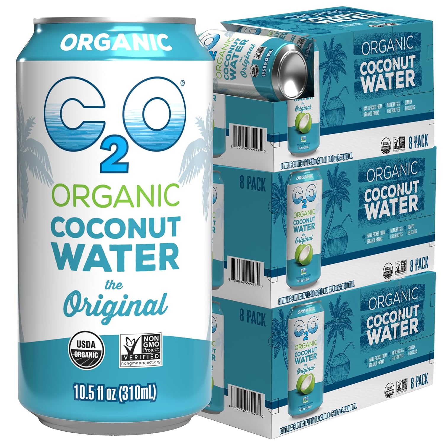C2O - Coconut Water with Pineapple (12 Pack) - Made with Fresh Coconut Water - Plant Based - Non GMO - Canned Water - Natural Hydration, Essential Electrolytes, & Potassium - 12 Cans, 17.5 FL OZ