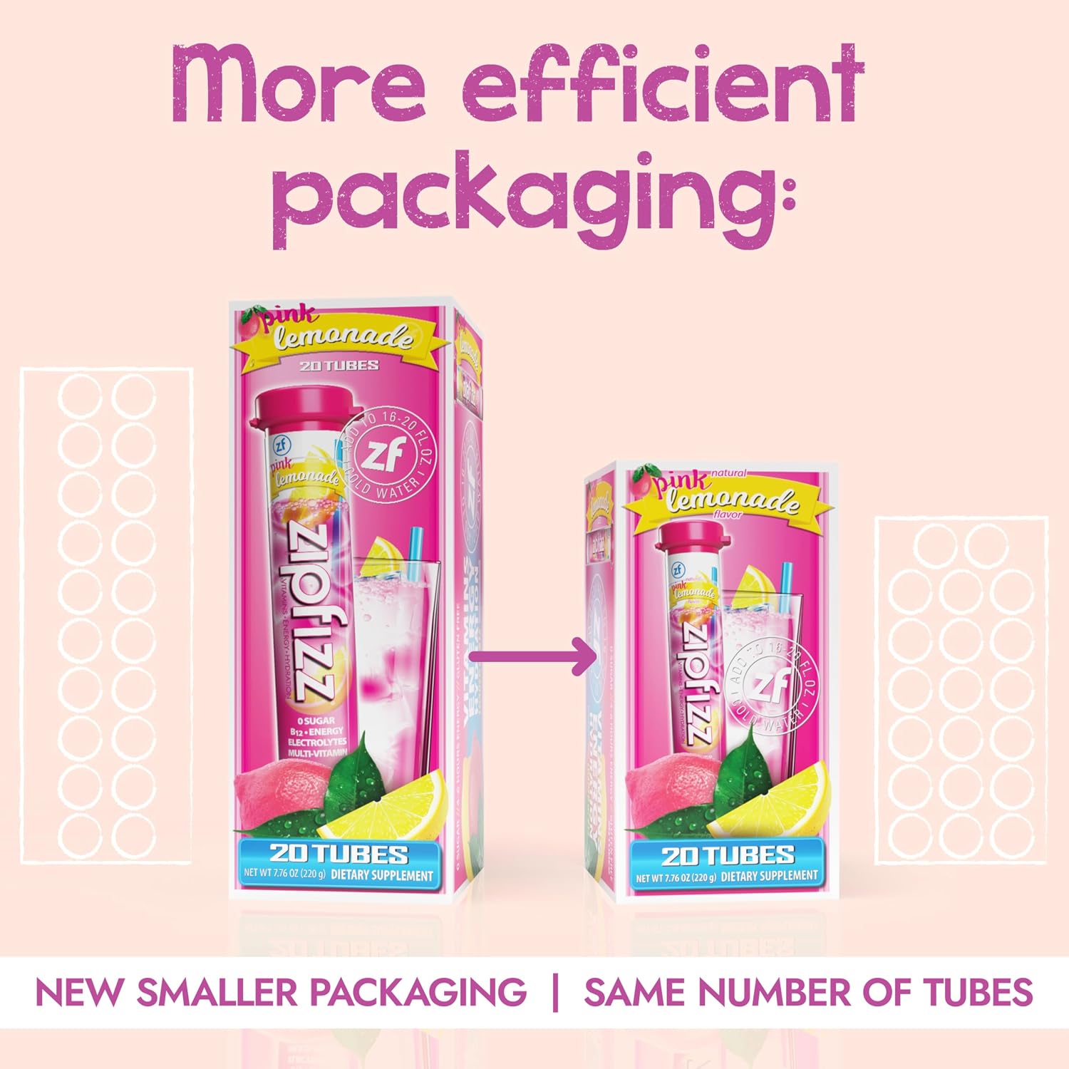 Zipfizz Energy Drink Powder, 20 Pack B12 Electrolyte - Pink Lemonade | Hydration tubes with vitamin drink benefits, 100mg caffeine, B12, electrolytes, & no artificial sugar for active lifestyle