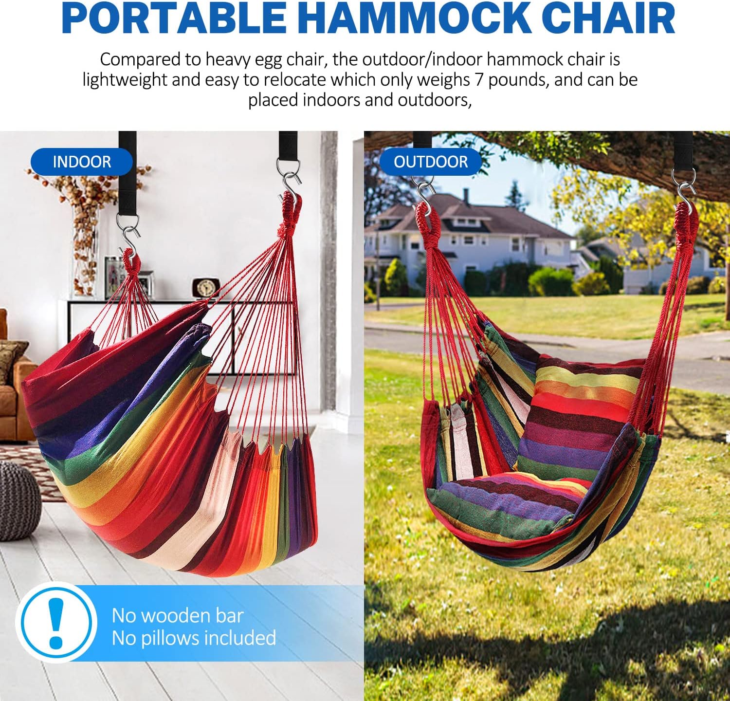 KPX Ourdoor Hanging Hammock Chair – Comfortable Tree Swing Chair Large Size 110X130cm（Without Pillows） - 330 Lbs Weight Capacity (Dark Gray)